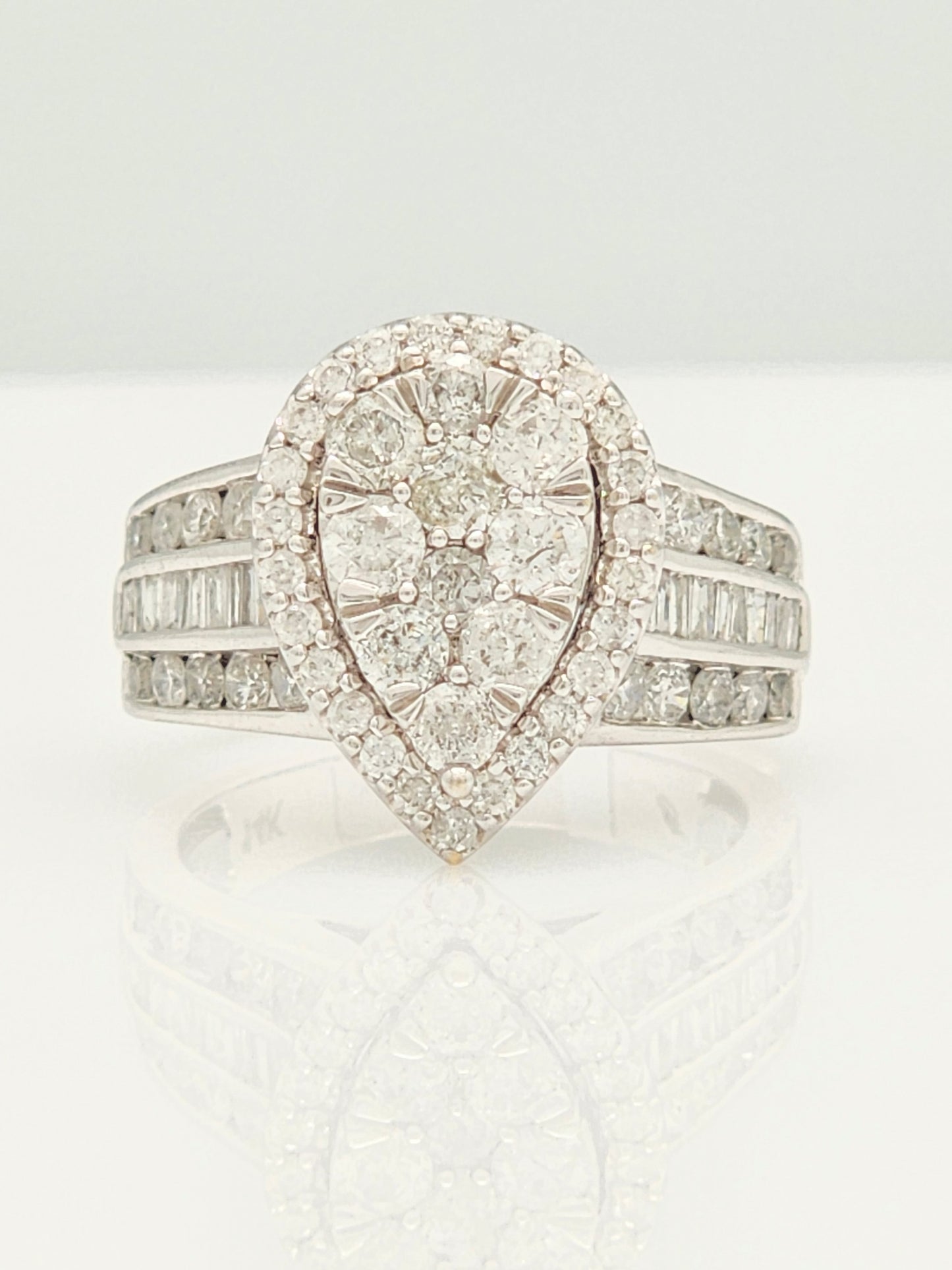 2.00 Carat Pear Shape Diamond Halo Cluster Ring in 14KWG!!