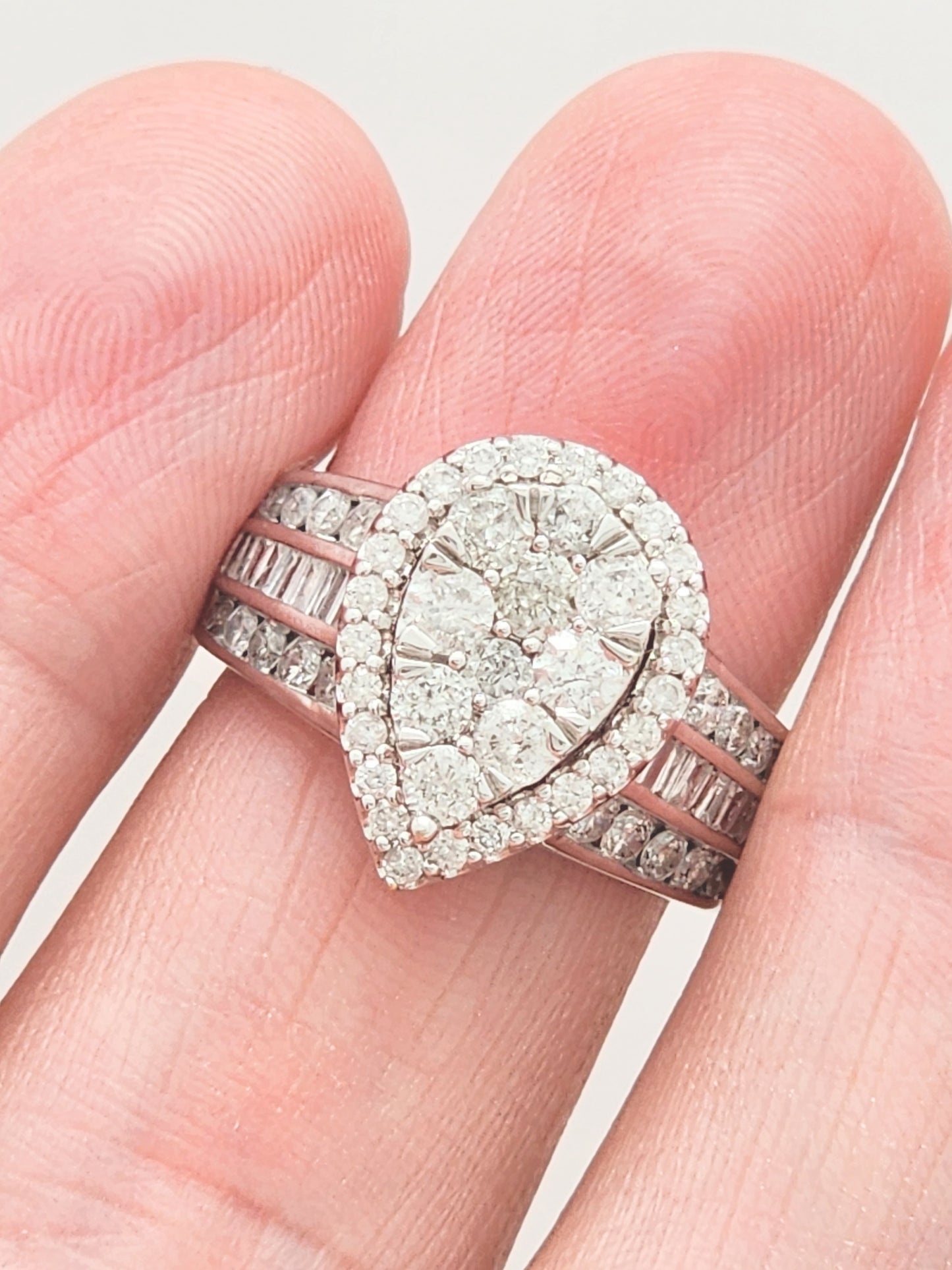 2.00 Carat Pear Shape Diamond Halo Cluster Ring in 14KWG!!