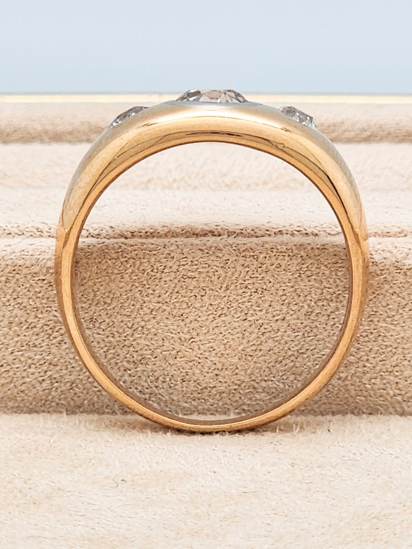 ESTATE 0.90 Carat European Cut 3-Diamond Band in 14KYG