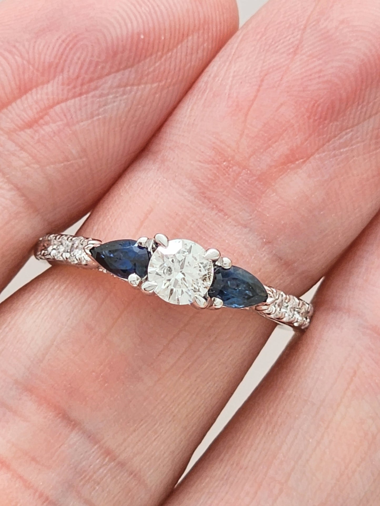 The Perfect Diamond and Blue Sapphire Engagement or Anniversary Ring in 14KWG