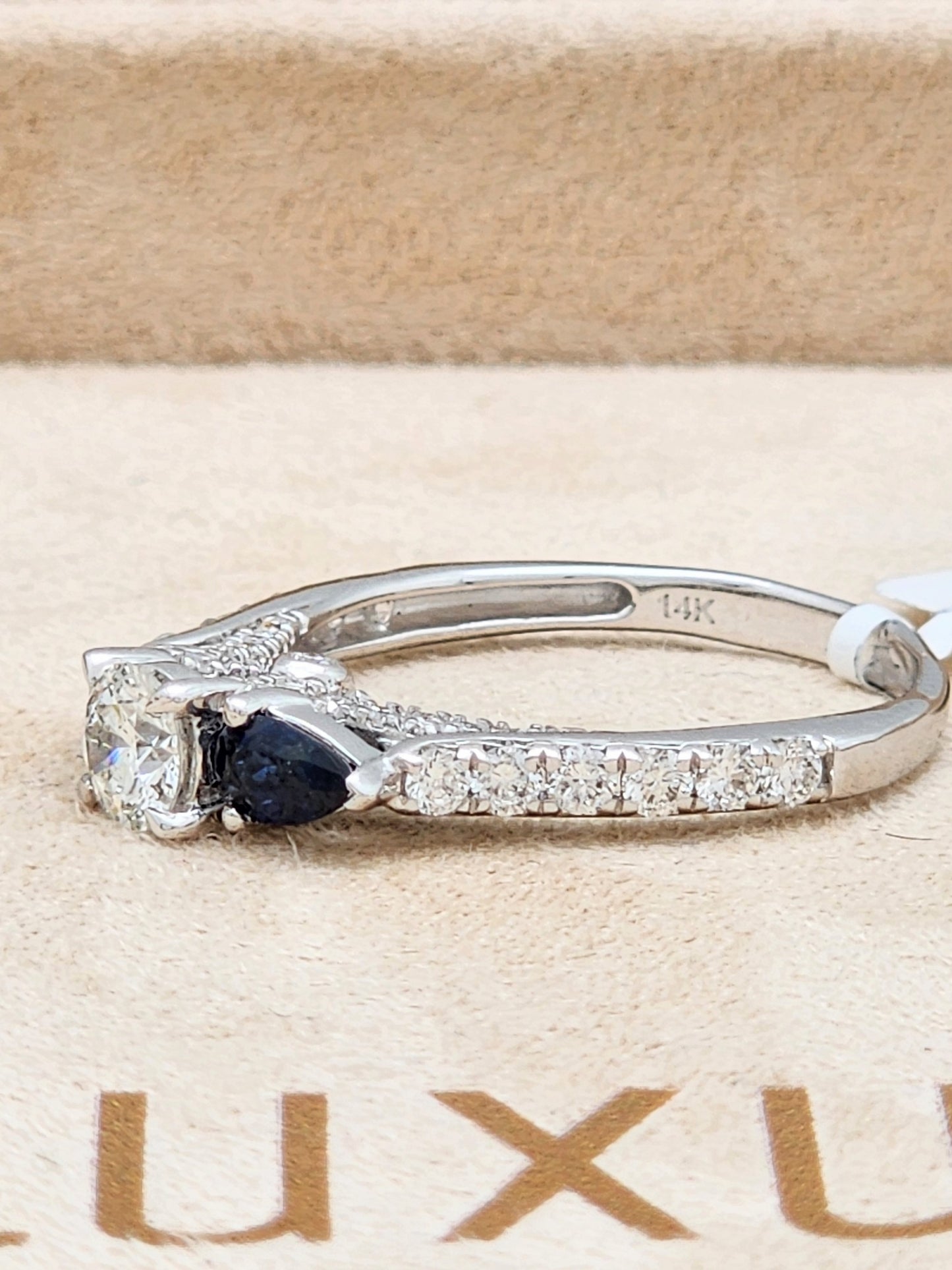 The Perfect Diamond and Blue Sapphire Engagement or Anniversary Ring in 14KWG