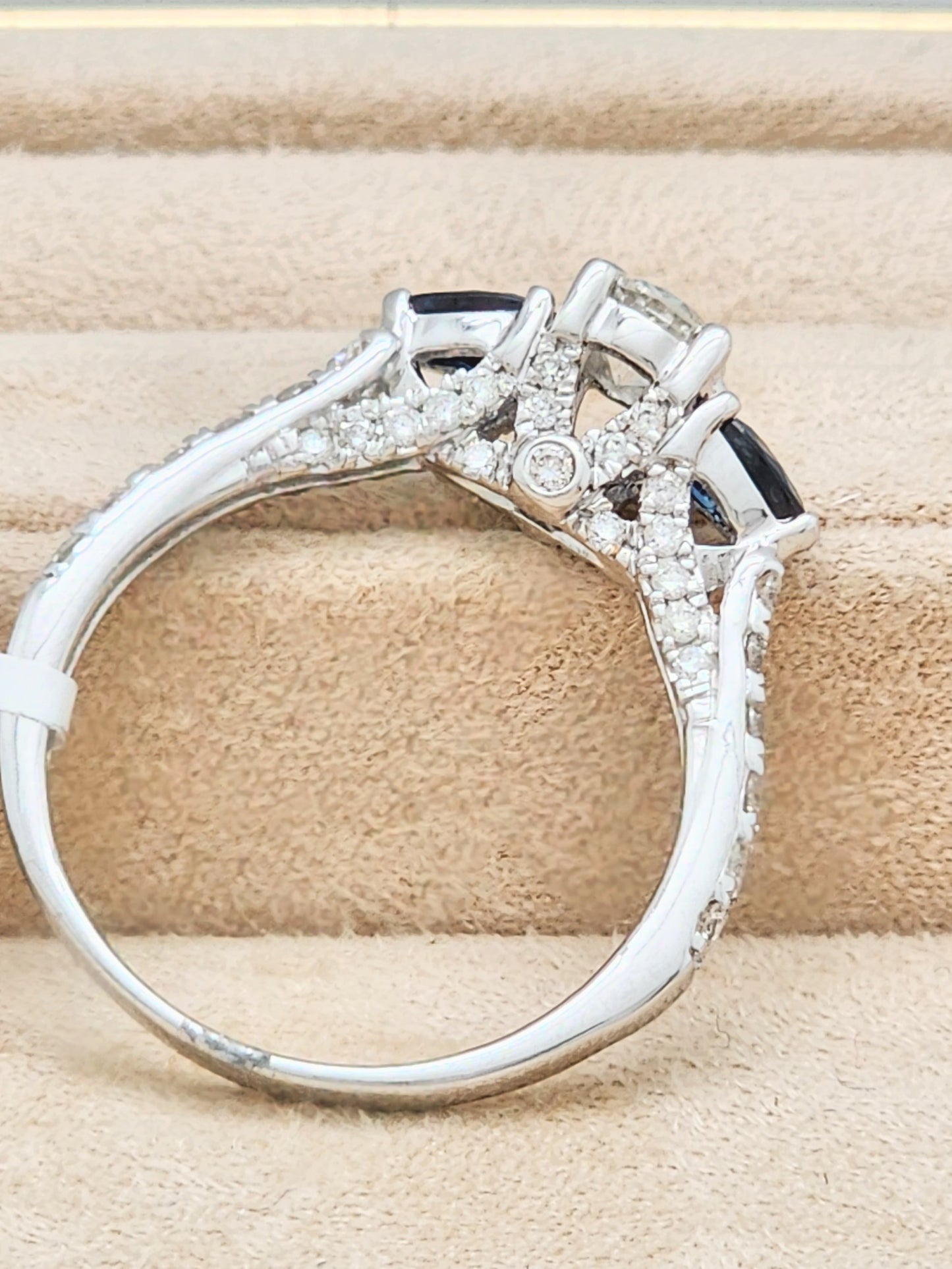 The Perfect Diamond and Blue Sapphire Engagement or Anniversary Ring in 14KWG