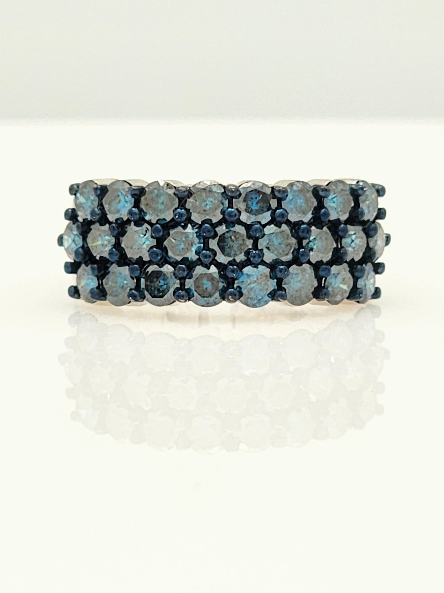 2.87 Carat Three-Row Blue Diamond Band in 10KWG!!