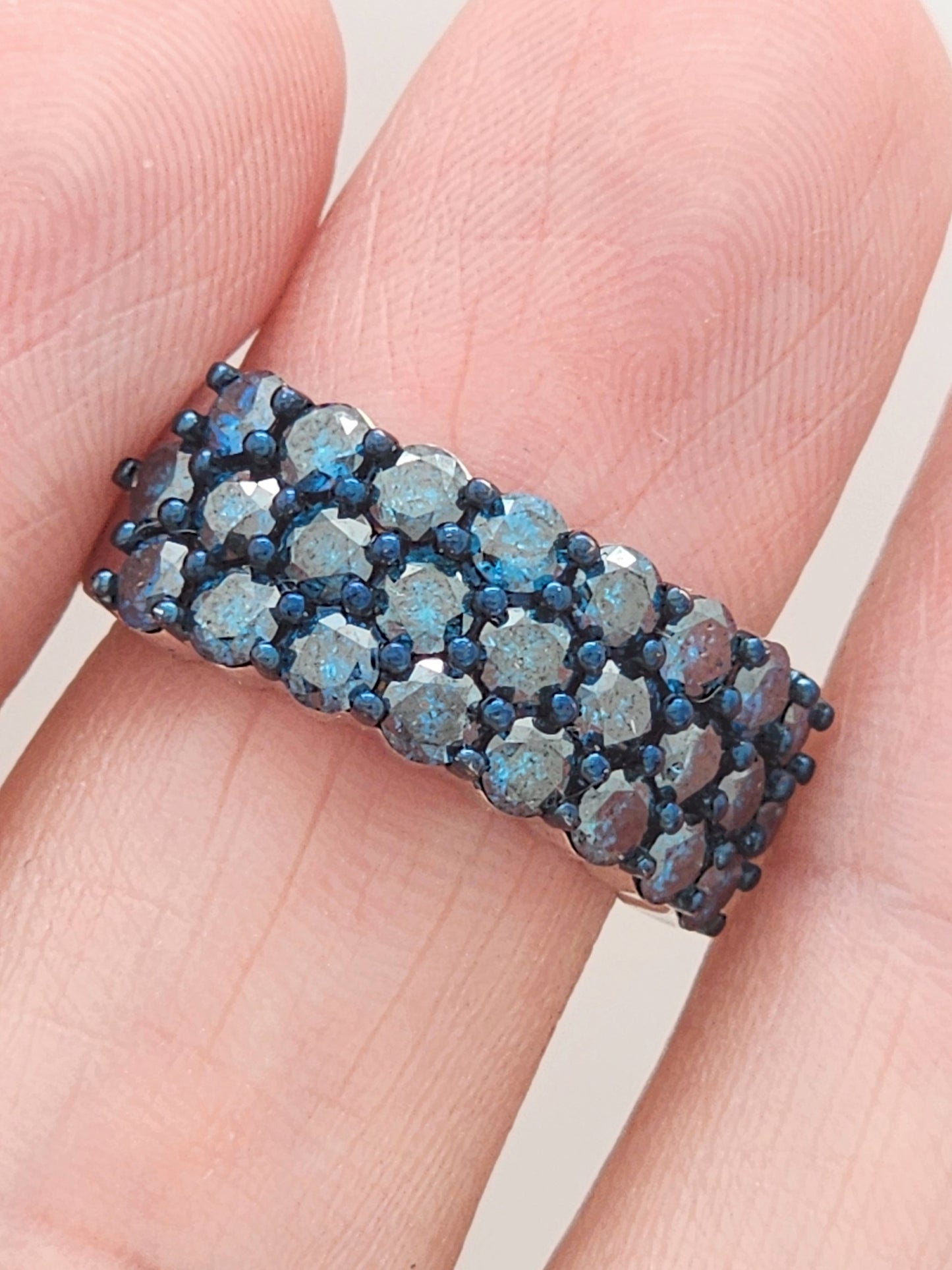 2.87 Carat Three-Row Blue Diamond Band in 10KWG!!