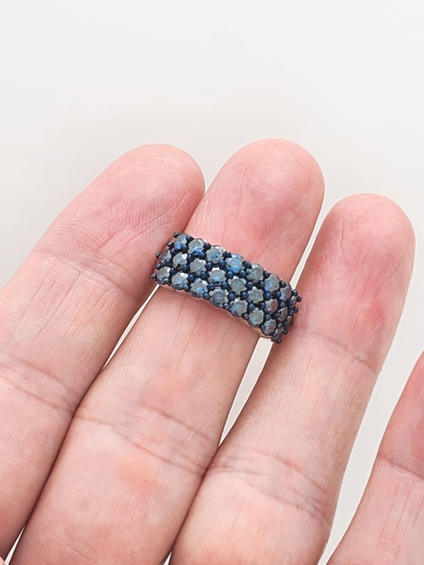 2.87 Carat Three-Row Blue Diamond Band in 10KWG!!