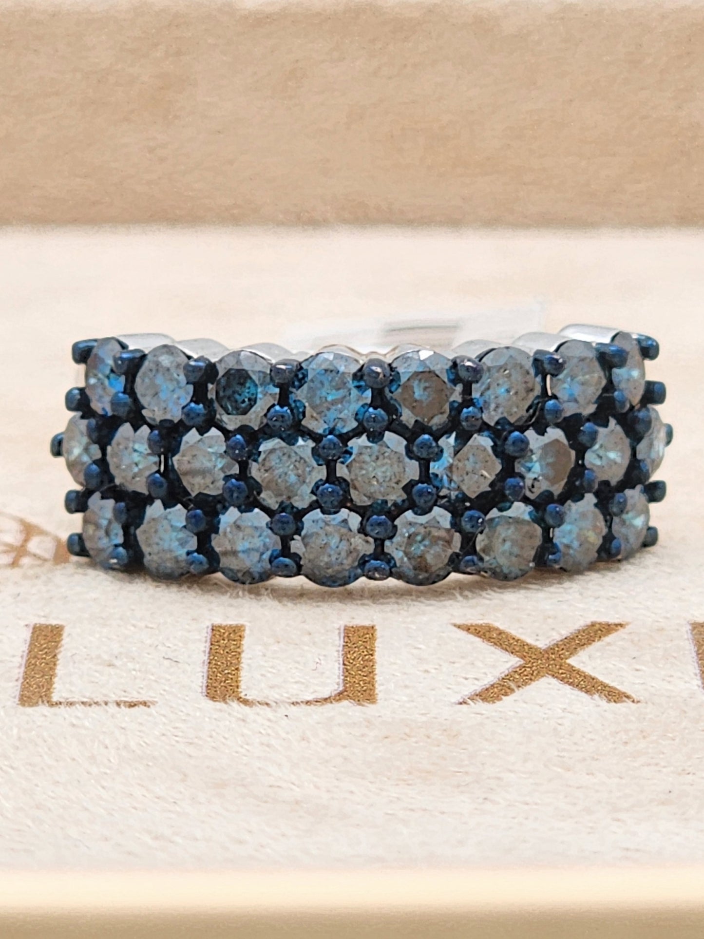 2.87 Carat Three-Row Blue Diamond Band in 10KWG!!