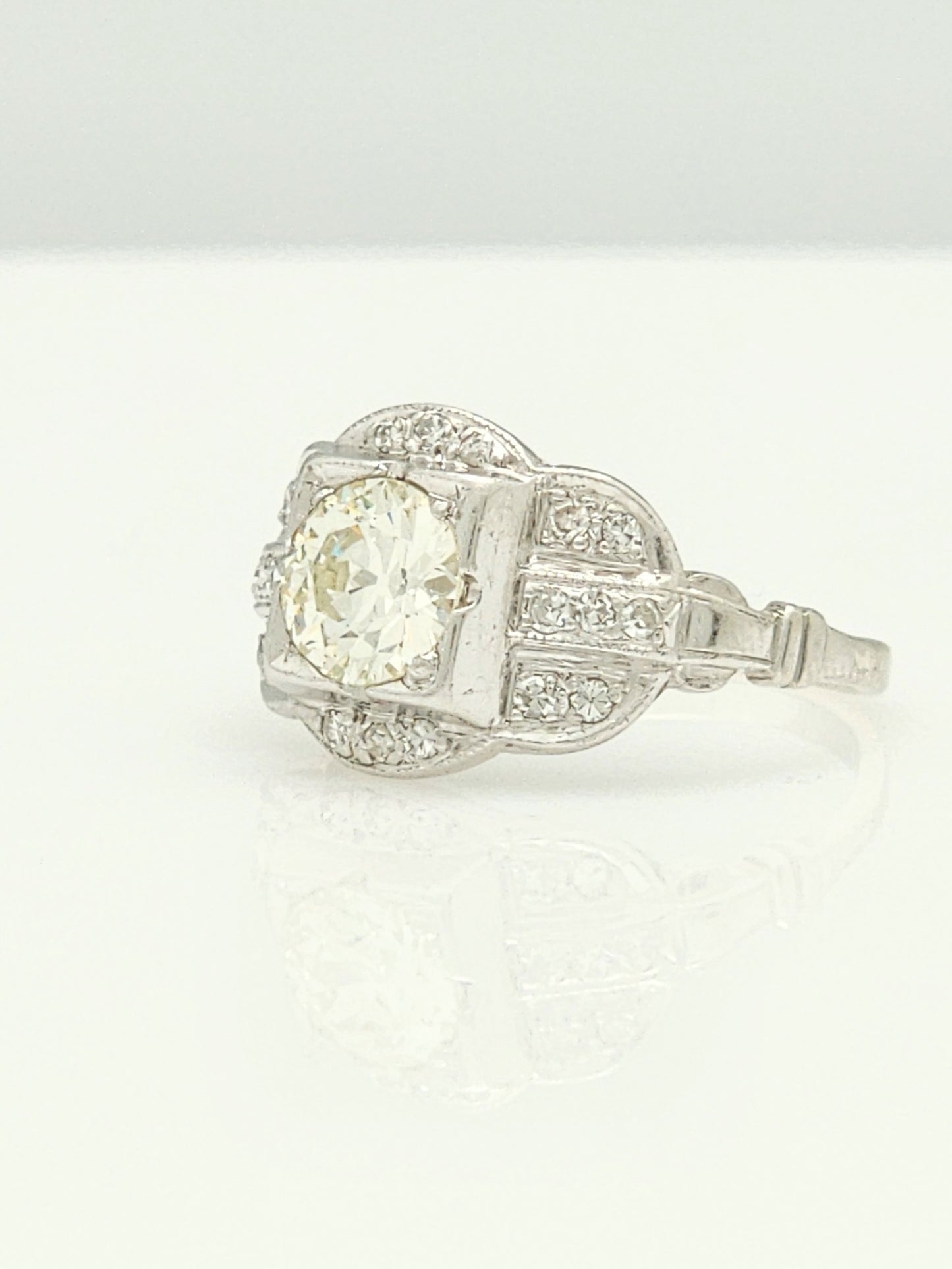 Check Out this Amazing Estate Diamond Engagement Ring in Platinum!!!! .92 Carat Center European Cut Diamond!!!