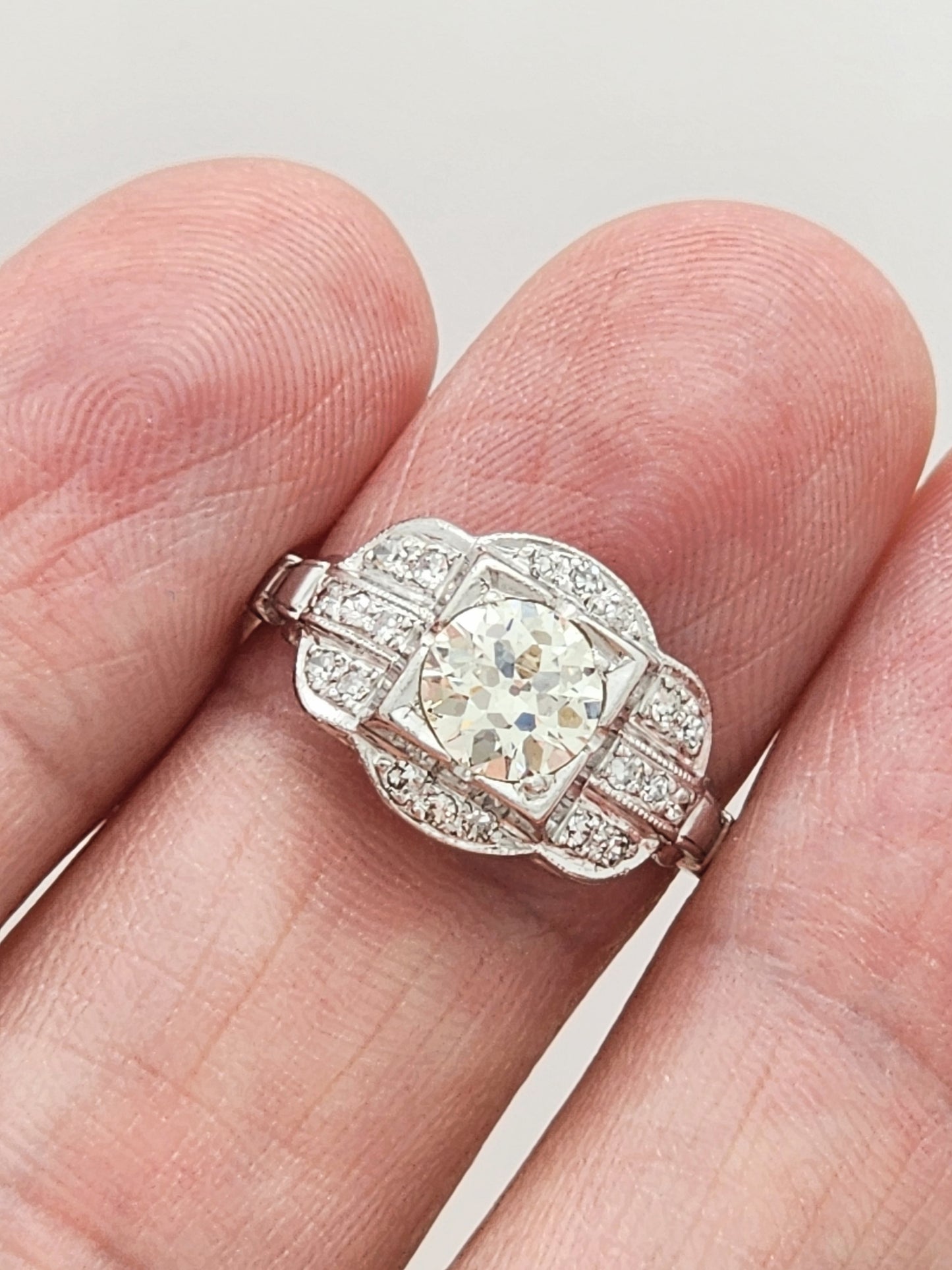 Check Out this Amazing Estate Diamond Engagement Ring in Platinum!!!! .92 Carat Center European Cut Diamond!!!