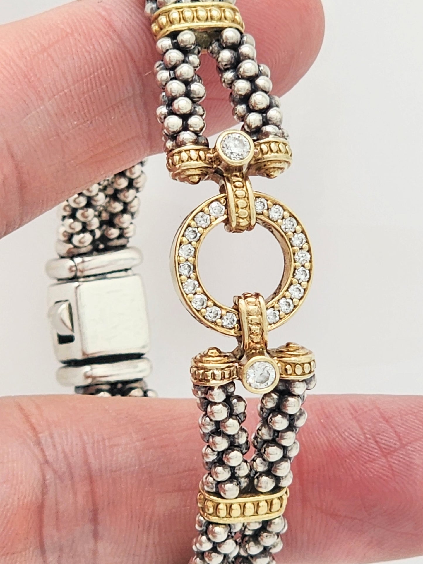 LAGOS Caviar Diamond Bracelet in 18KYG and Sterling Silver ~ RETAIL $2,750