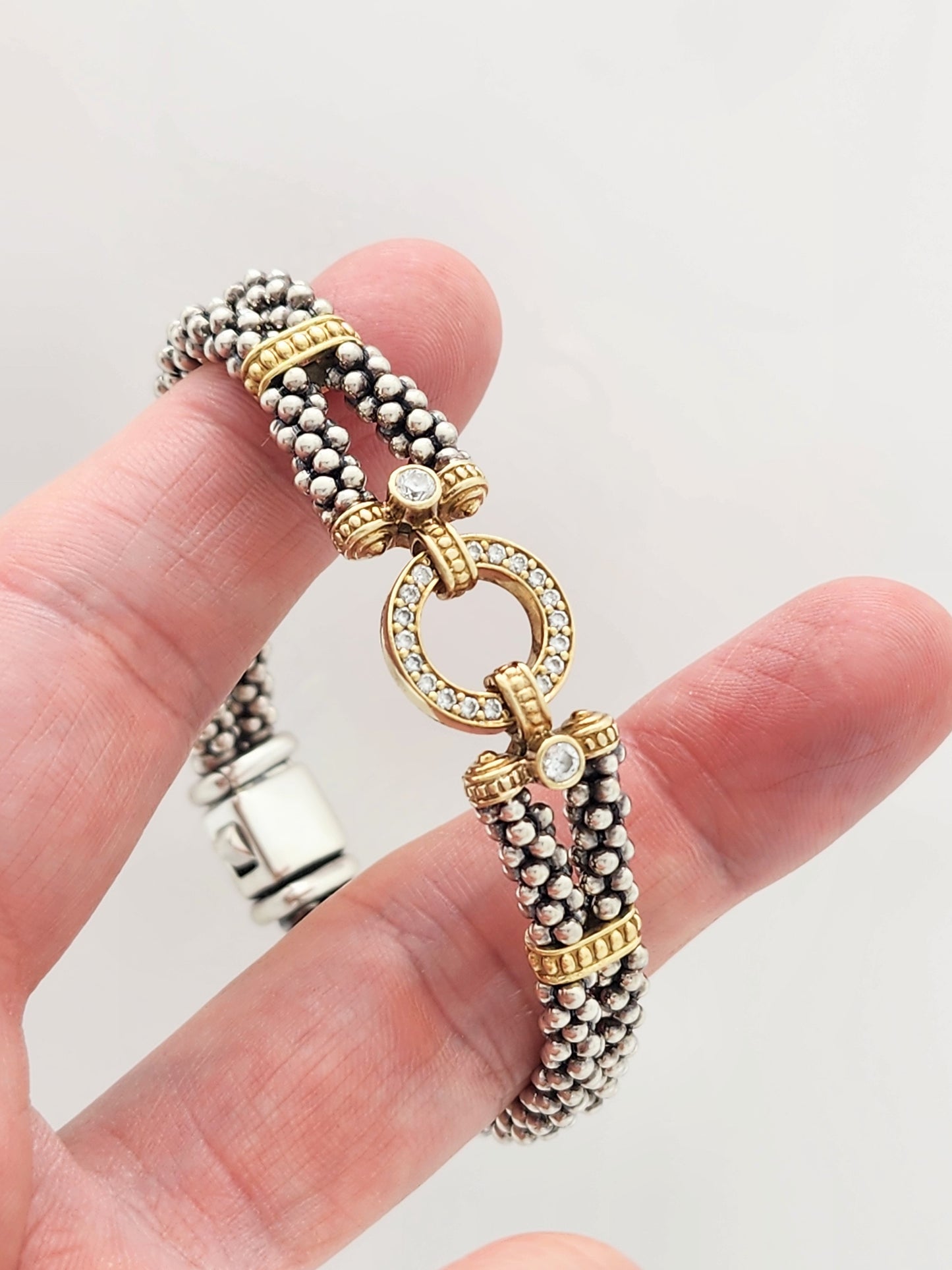 LAGOS Caviar Diamond Bracelet in 18KYG and Sterling Silver ~ RETAIL $2,750