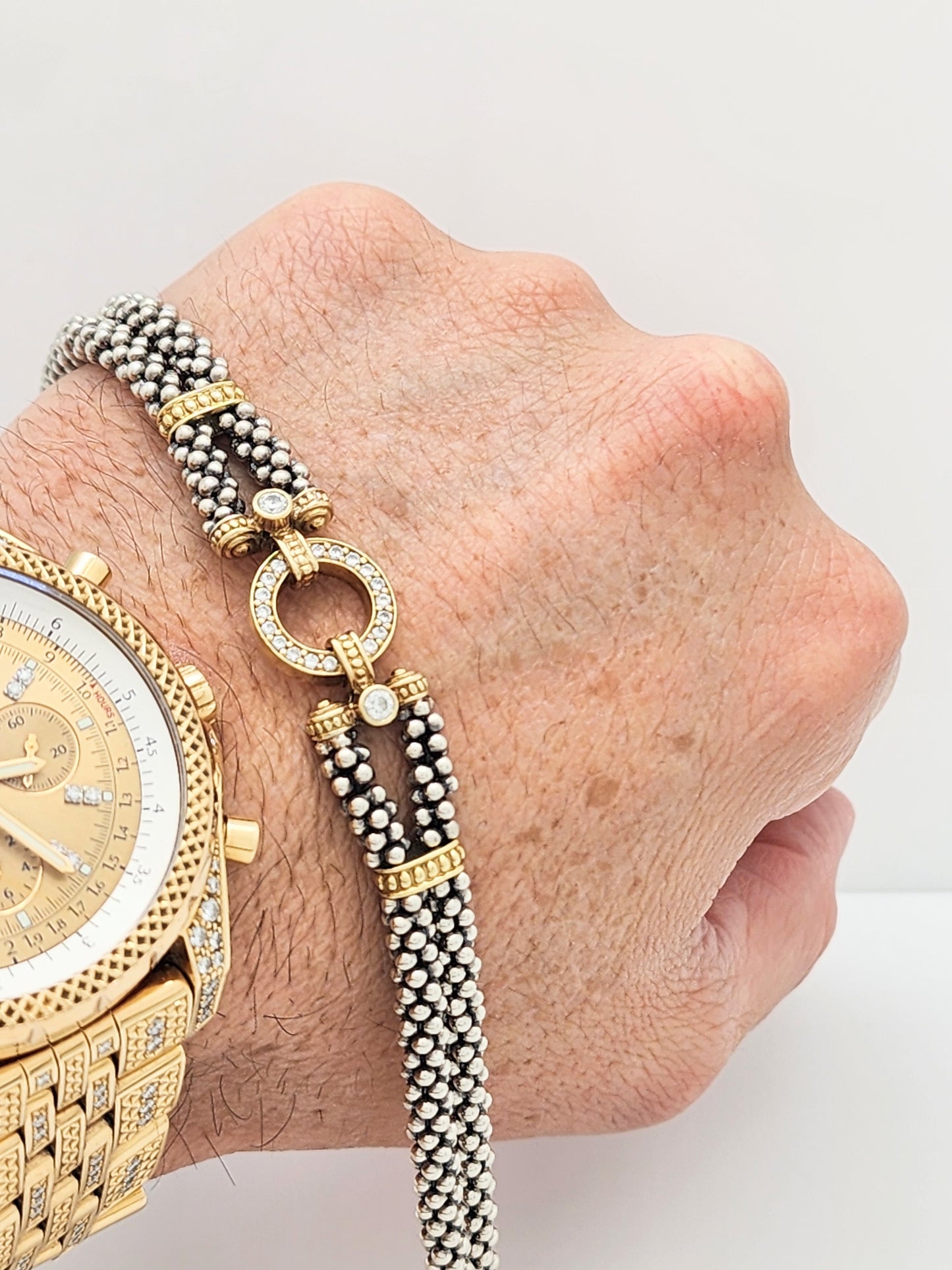 LAGOS Caviar Diamond Bracelet in 18KYG and Sterling Silver ~ RETAIL $2,750