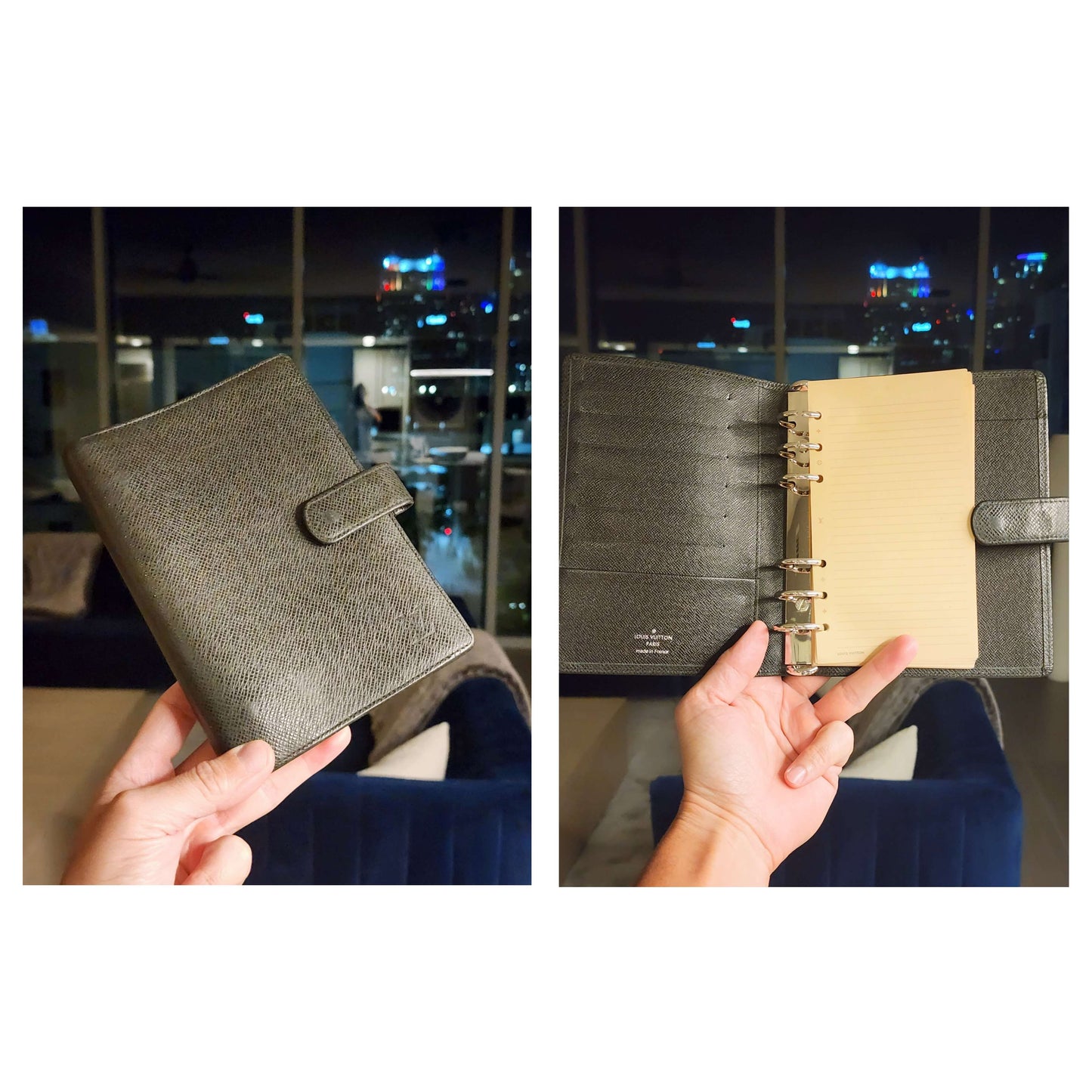 LOUIS VUITTON
Agenda Notebook MM in Black Taiga Leather