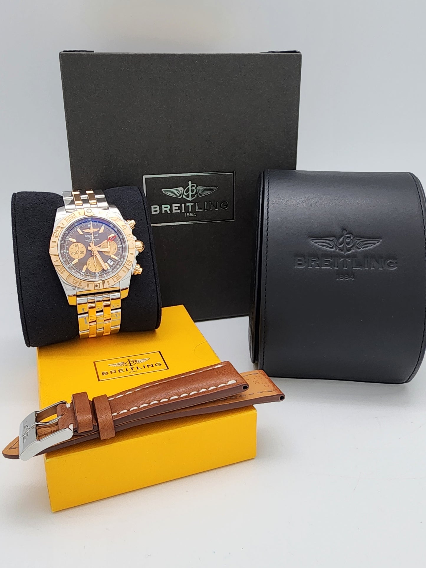 BREITLING Chronomat 44 GMT Stainless/Rose with Brown Dial CB0420 Complete Set!!!!! Retail: $15,600 HUGE SAVINGS!!!