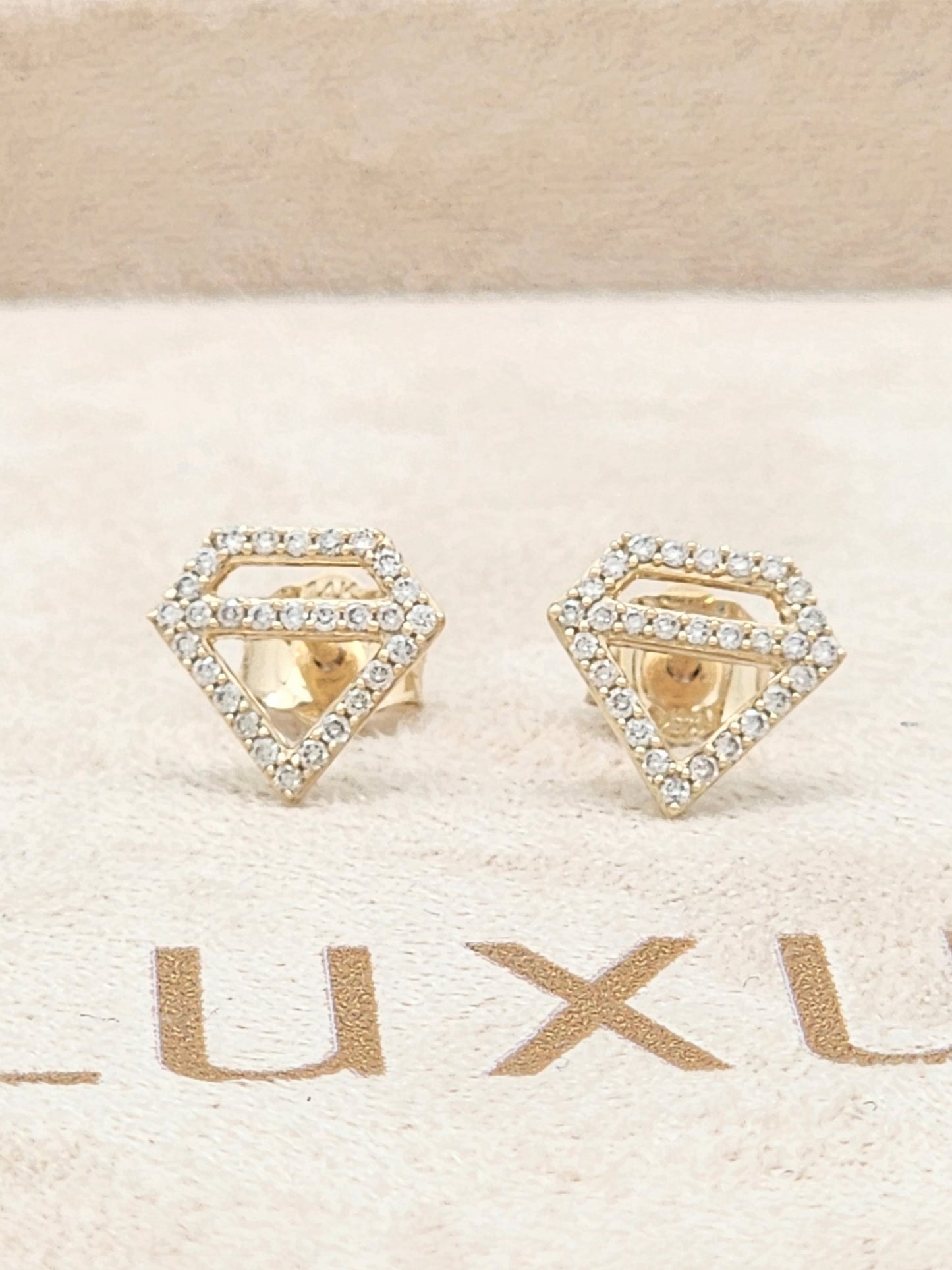 Super Cute Diamond Shaped .29 Carat Diamond Stud Earrings in 14KYG