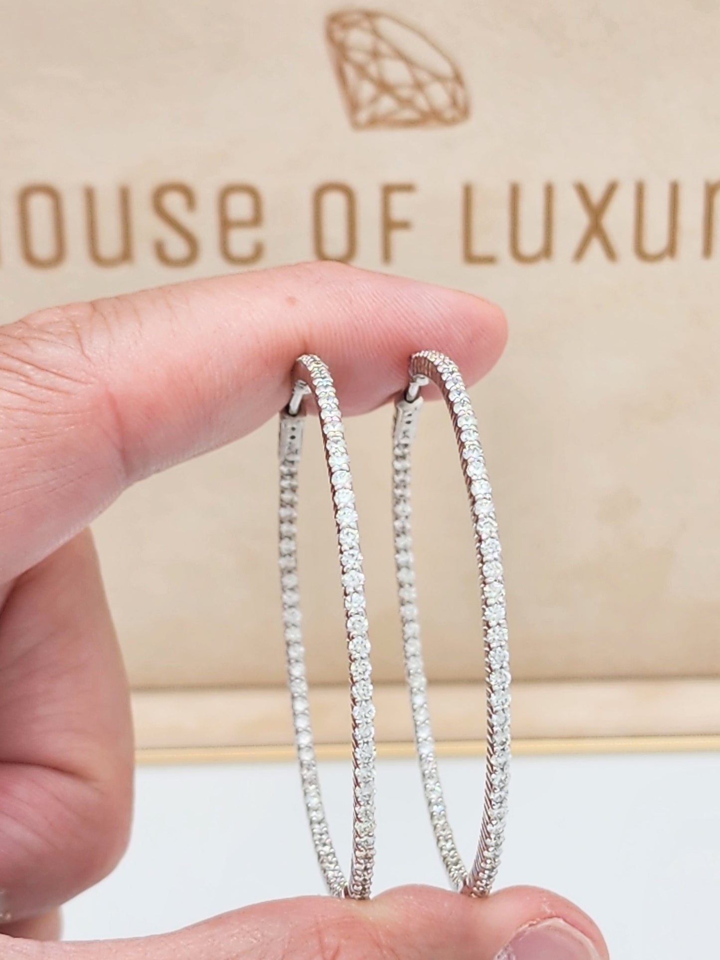 3.50 Carat Inside Out Diamond Hoop Earrings in 14KWG 2" in Diameter