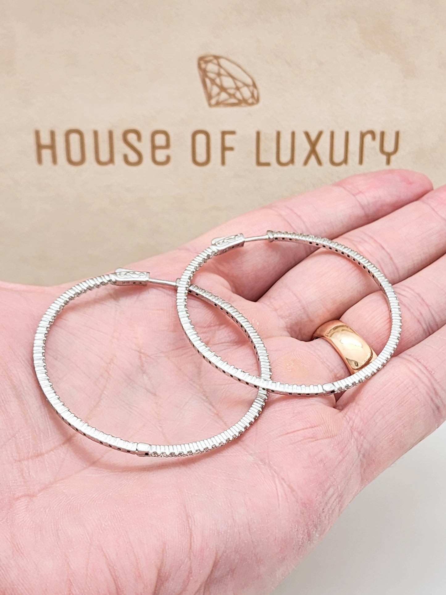 3.50 Carat Inside Out Diamond Hoop Earrings in 14KWG 2" in Diameter