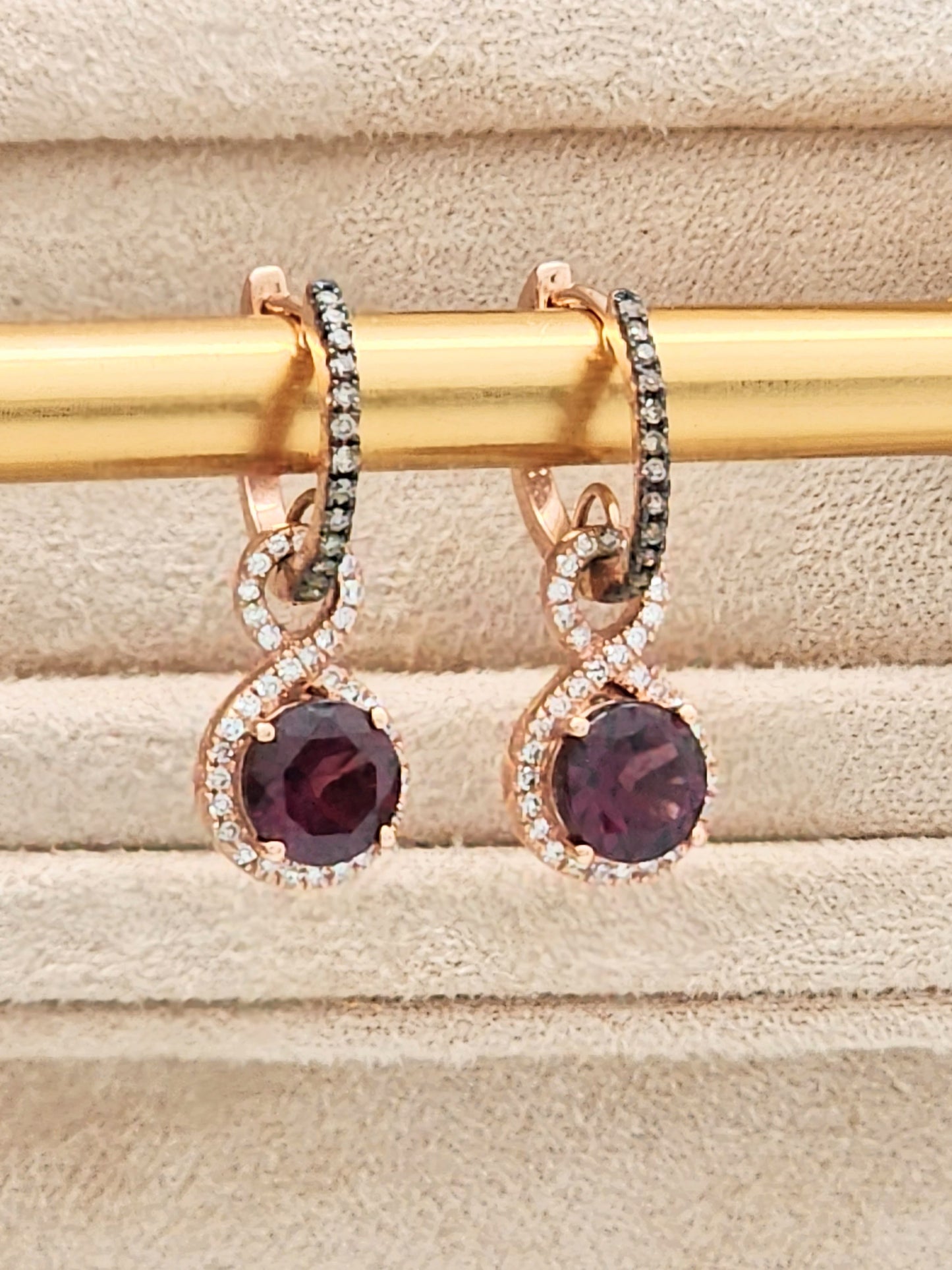 EFFY 2.49 Carat Rhodalite Garnet and Diamond Drop Earrings in 14K Rose Gold