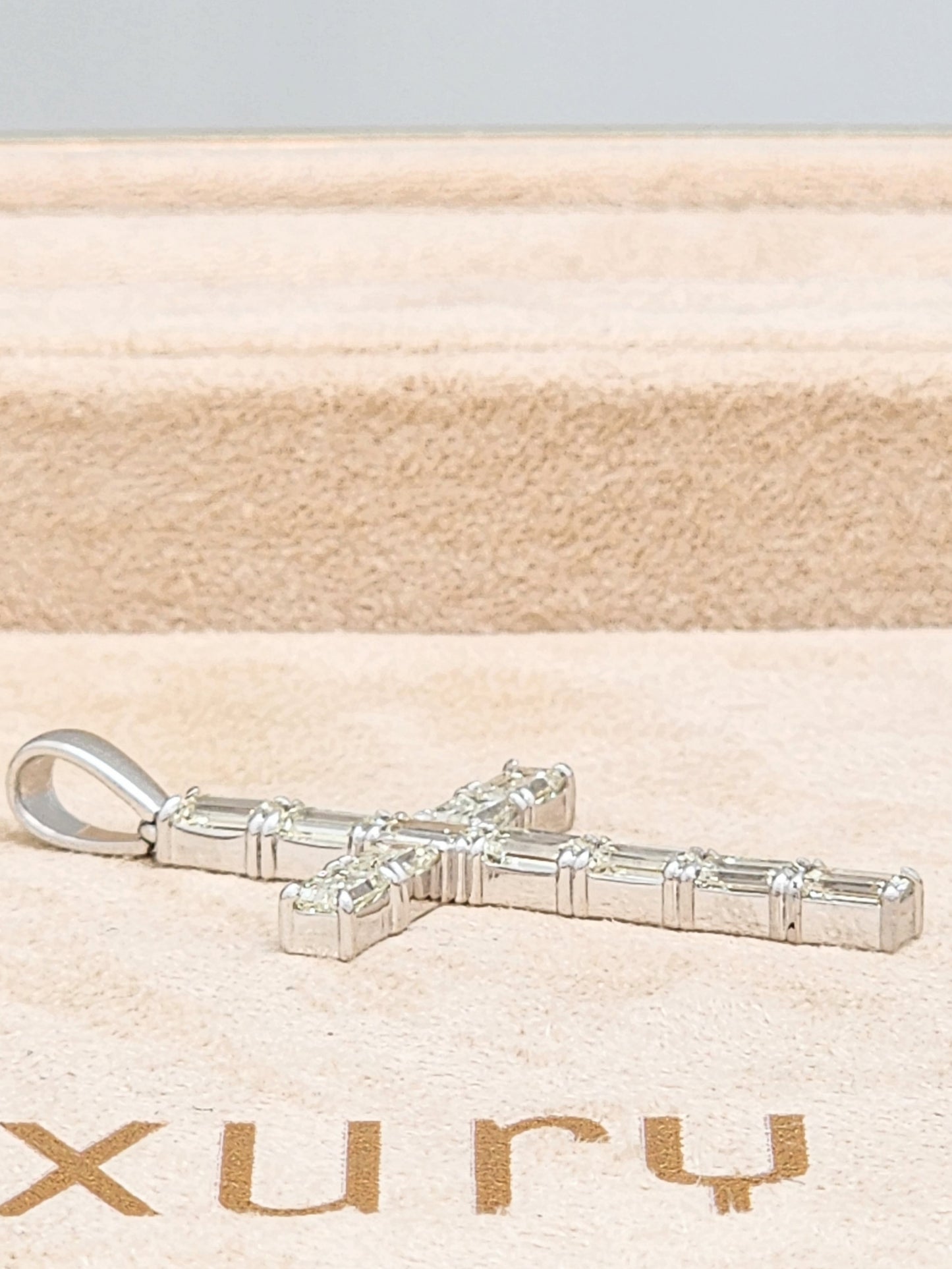 Rediculous Custom 2.64 Carat Emerald Cut Diamond Cross Pendant in 18KWG