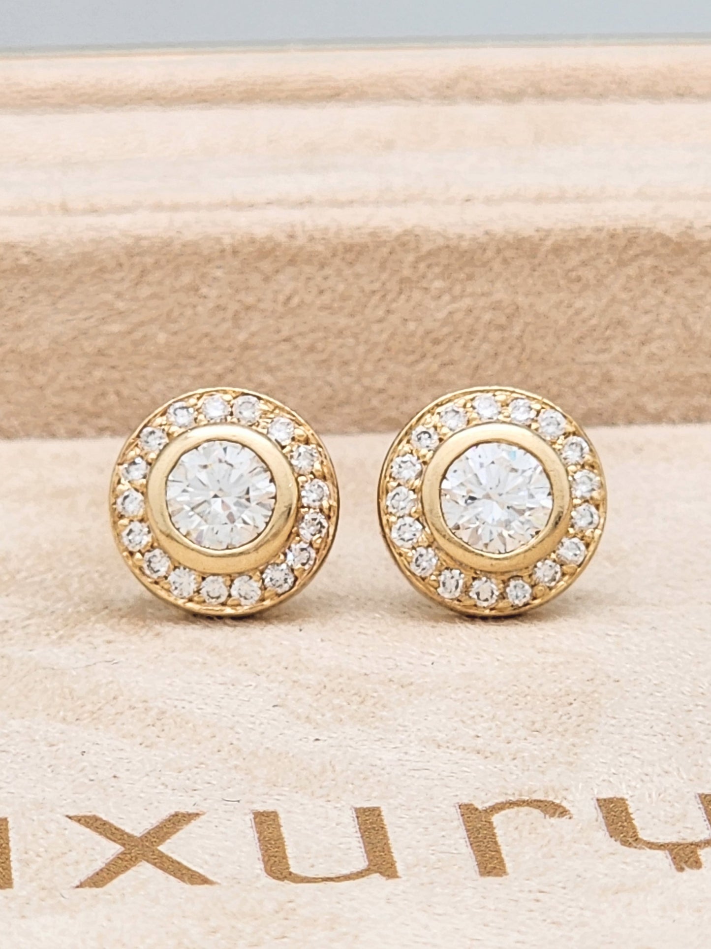 2.00 Carat Diamond Halo Stud Earrings in 14KYG!!! GORGEOUS!!