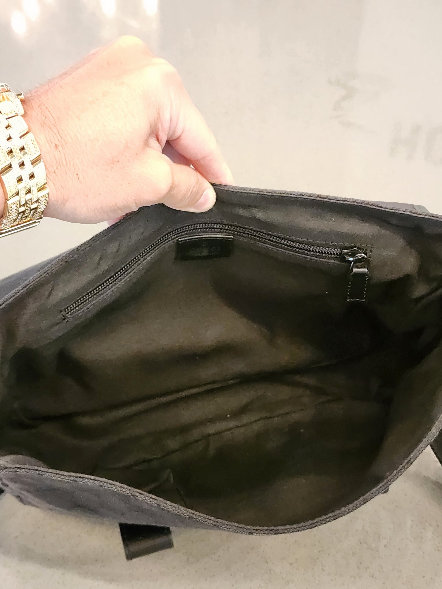 GUCCI GG Black Canvas and Perforated Leather Messenger Bag
