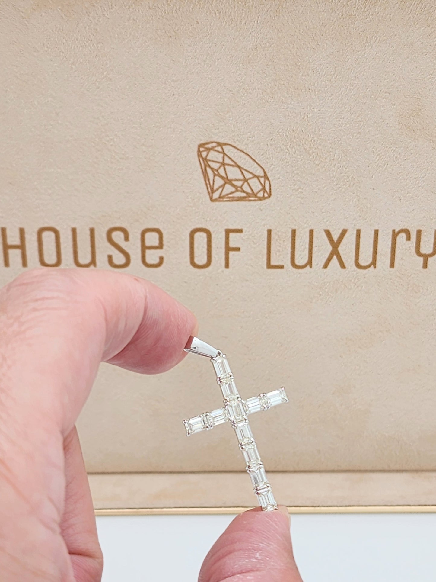 Rediculous Custom 2.64 Carat Emerald Cut Diamond Cross Pendant in 18KWG