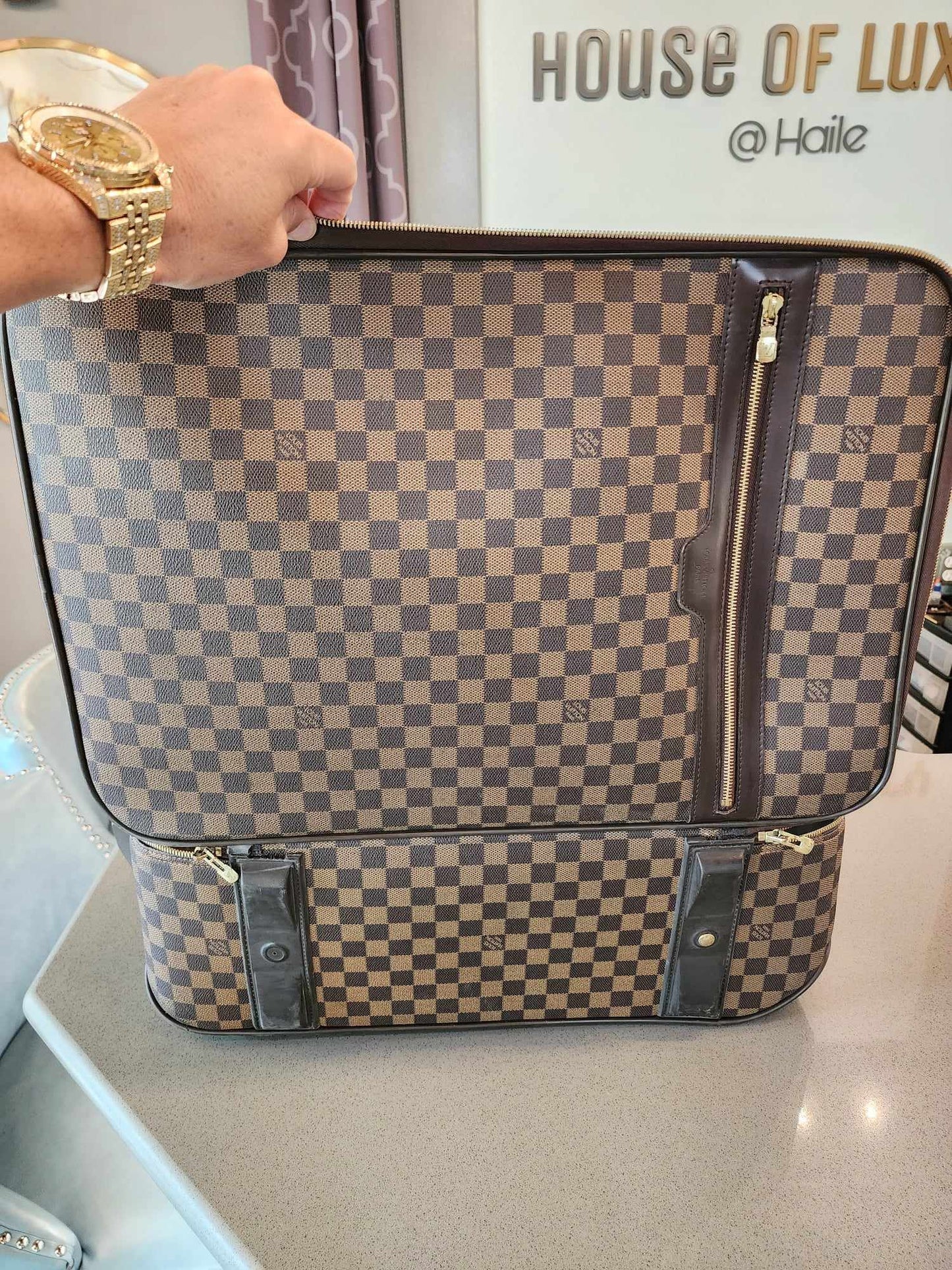 LOUIS VUITTON Damier Ebene Pegase 55 Travel Suitcase (Beautiful Bag but has Wear from Travel - Please See Pics)
