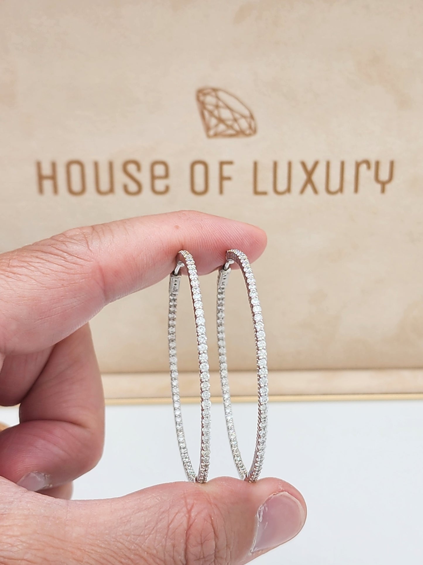 3.50 Carat Inside Out Diamond Hoop Earrings in 14KWG 2" in Diameter