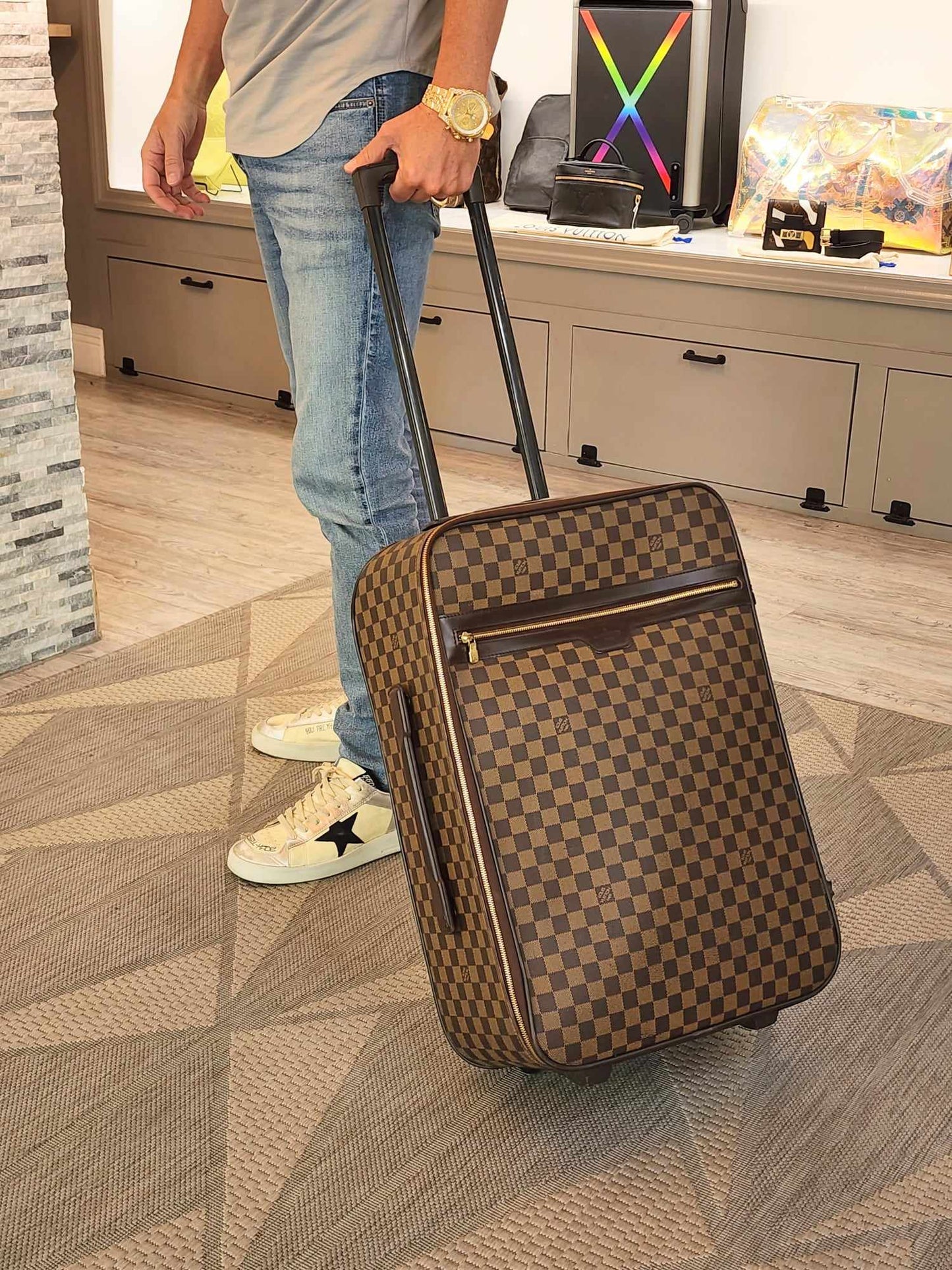 LOUIS VUITTON Damier Ebene Pegase 55 Travel Suitcase (Beautiful Bag but has Wear from Travel - Please See Pics)