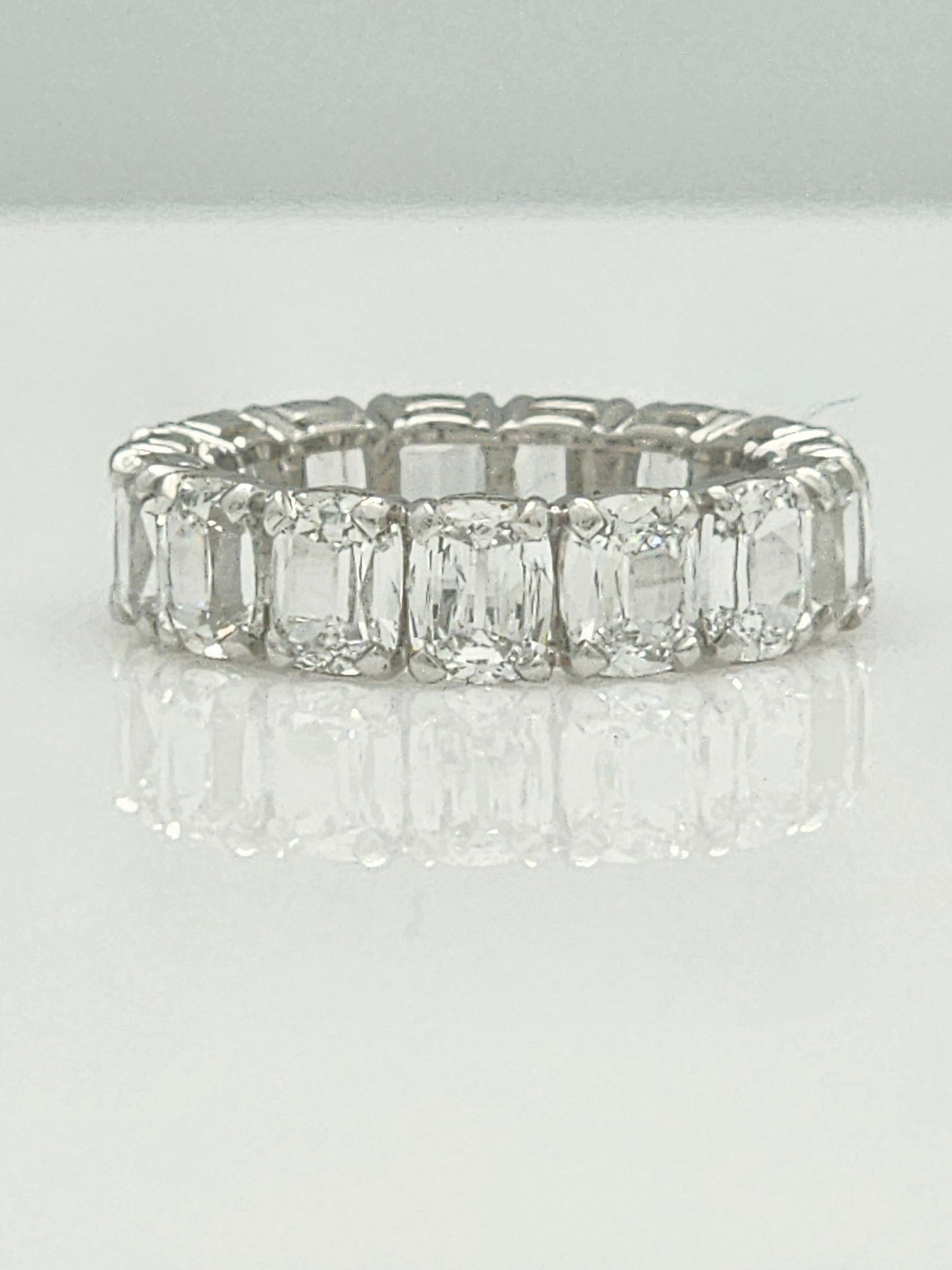 7.82 Carat Elongated Antique Cushion Cut Diamond Eternity Ring in Platinum!! Size 7