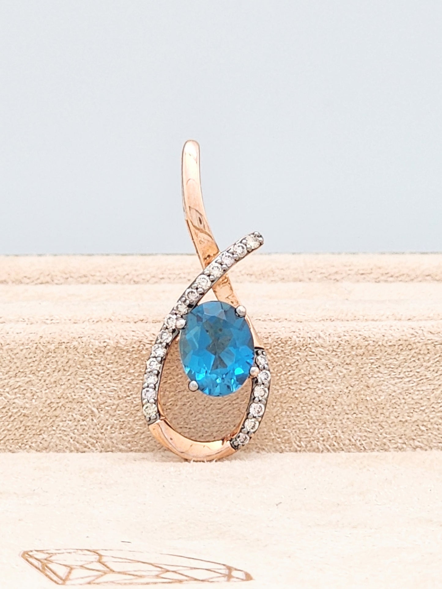 LeVian Blue London Blue Topaz and Champagne Diamond Pendant in 14K Rose Gold