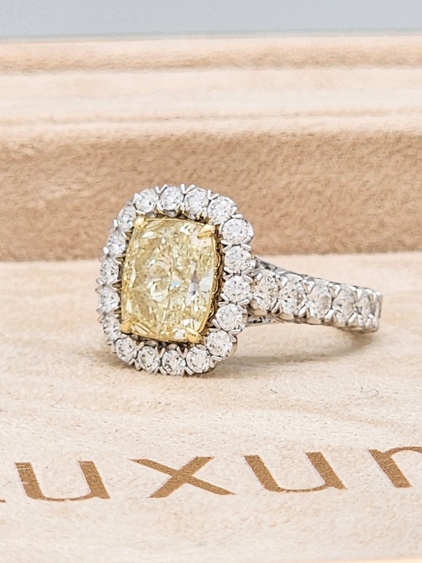 Upgrade Time!!! 3.52 Carat Fancy Light Yellow Diamond in Custom Platinum & 18KYG 2.05 Carat Diamond Setting!!!