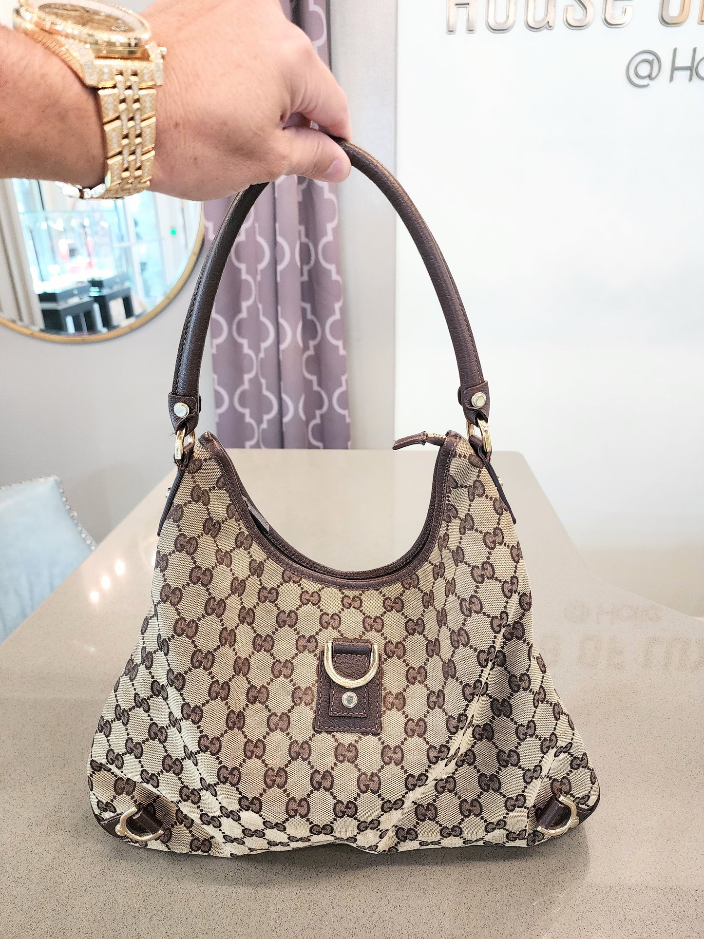 GUCCI Abbey D-Ring Large Hobo in Brown GG Canvas