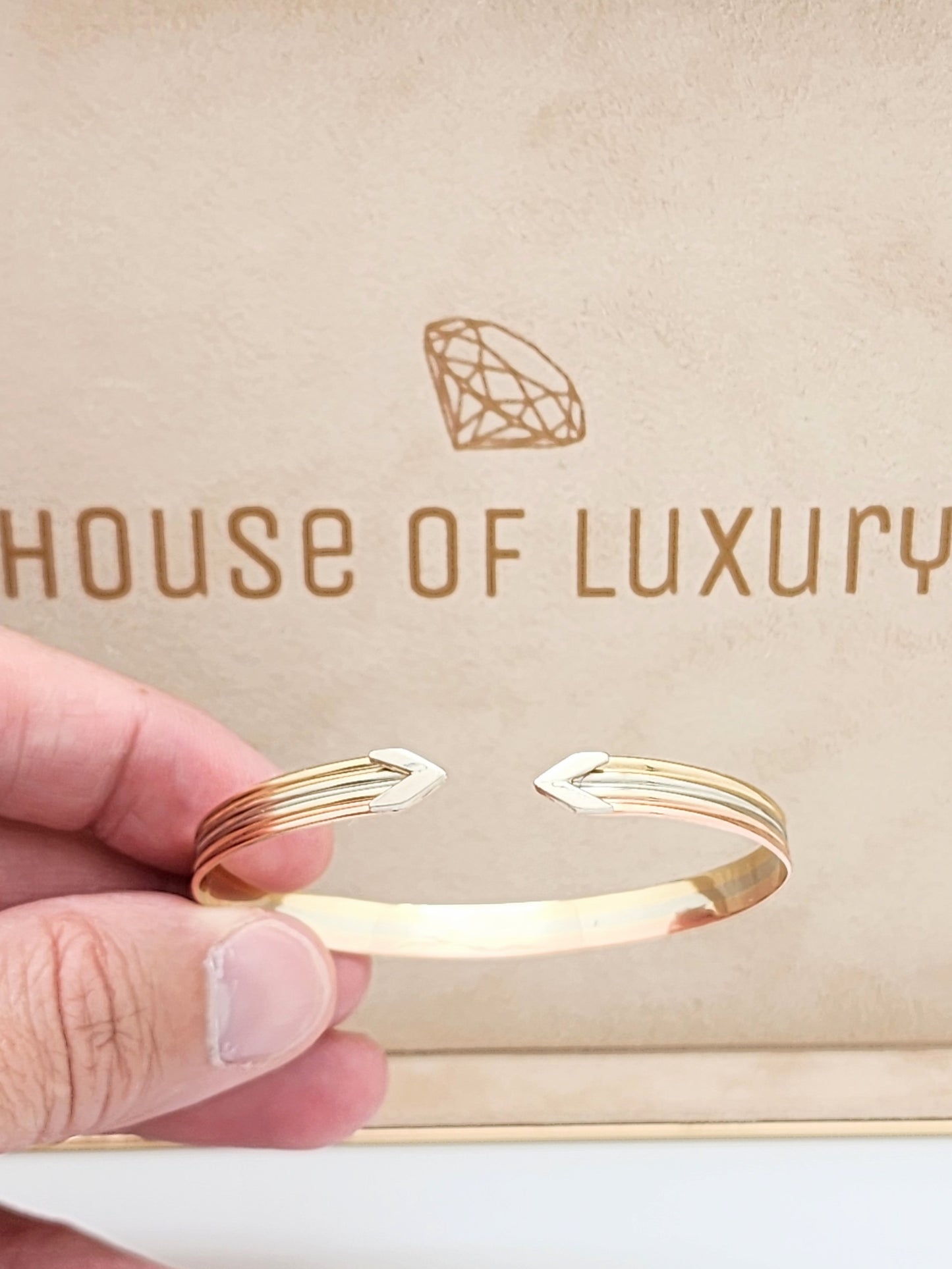 14K Tri-Gold Cuff Bracelet 6mm