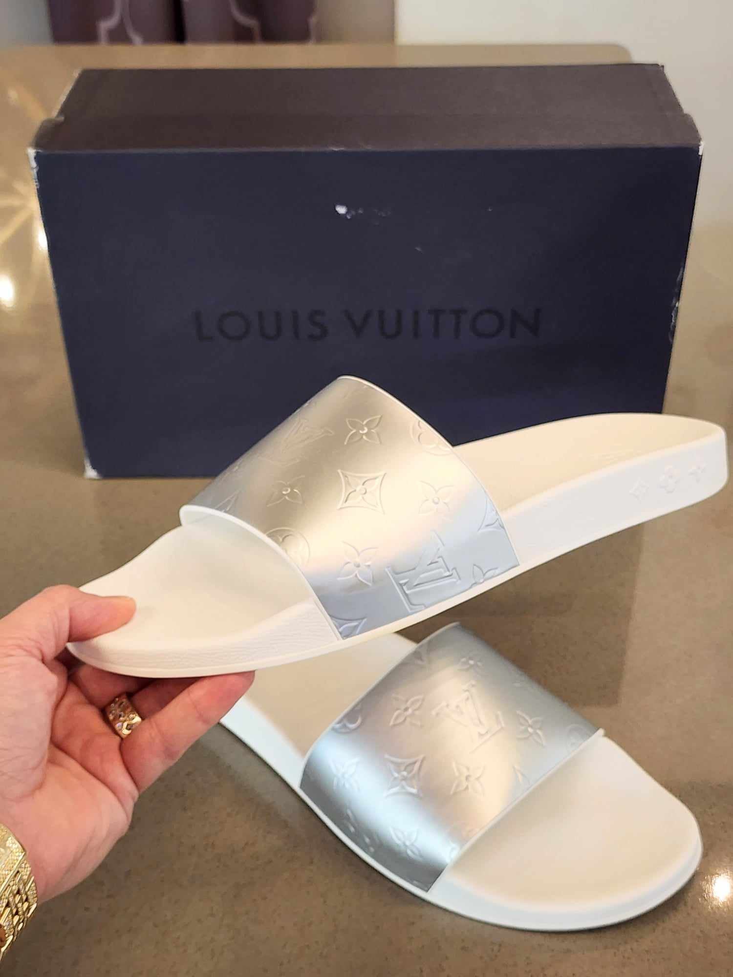 Louis Vuitton Sandals Waterfront Mules Black Pool Slides LV Men