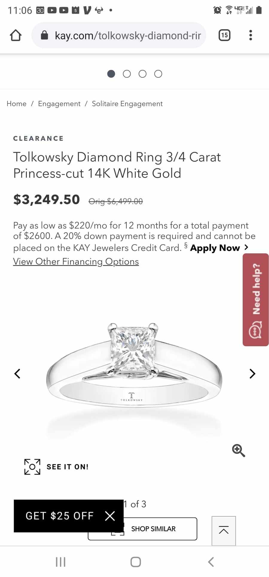 .70 Carat Tolkowski Ideal Princess Cut Diamond Engagement Ring in 14KWG & Platinum