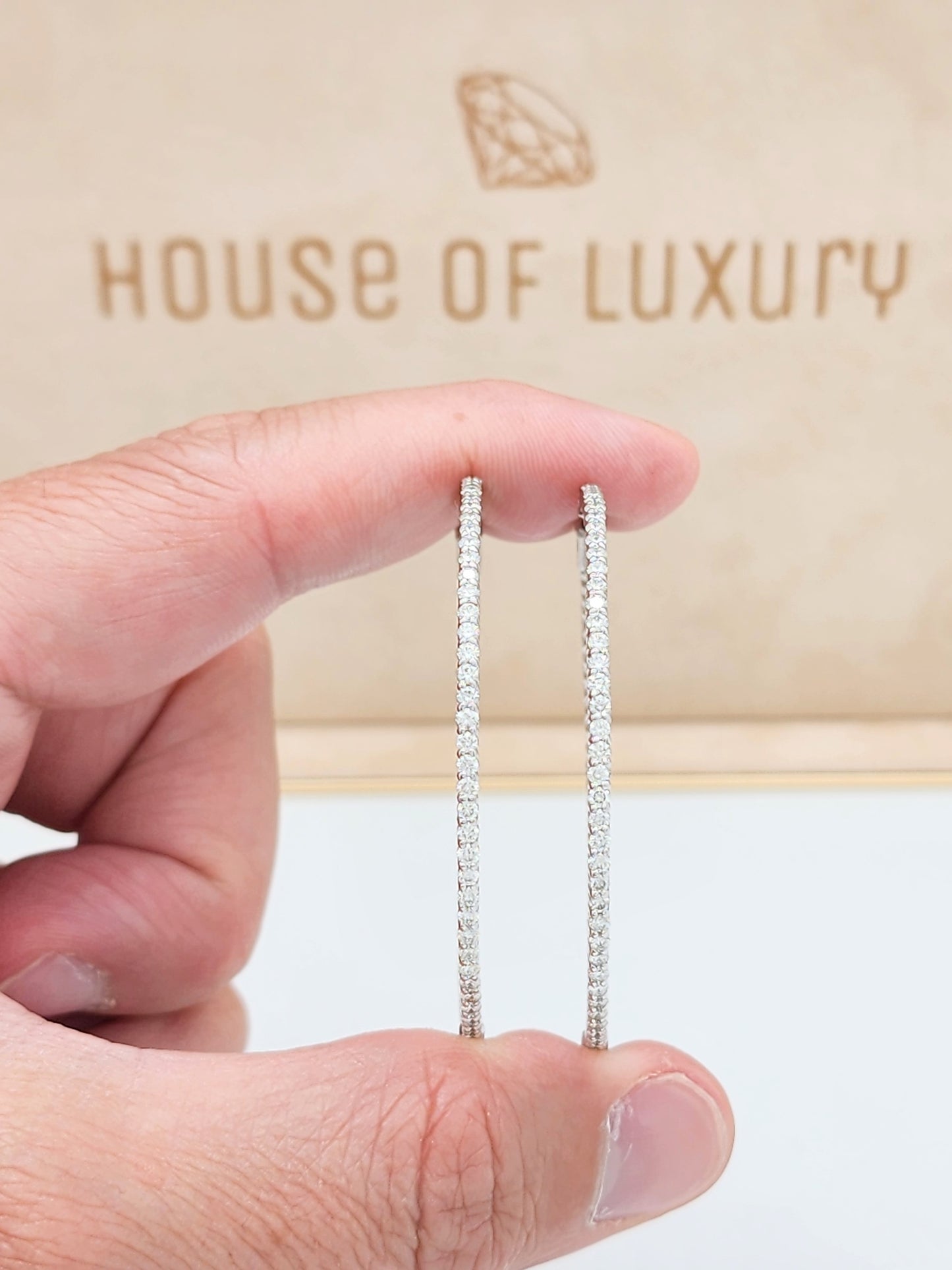 3.50 Carat Inside Out Diamond Hoop Earrings in 14KWG 2" in Diameter