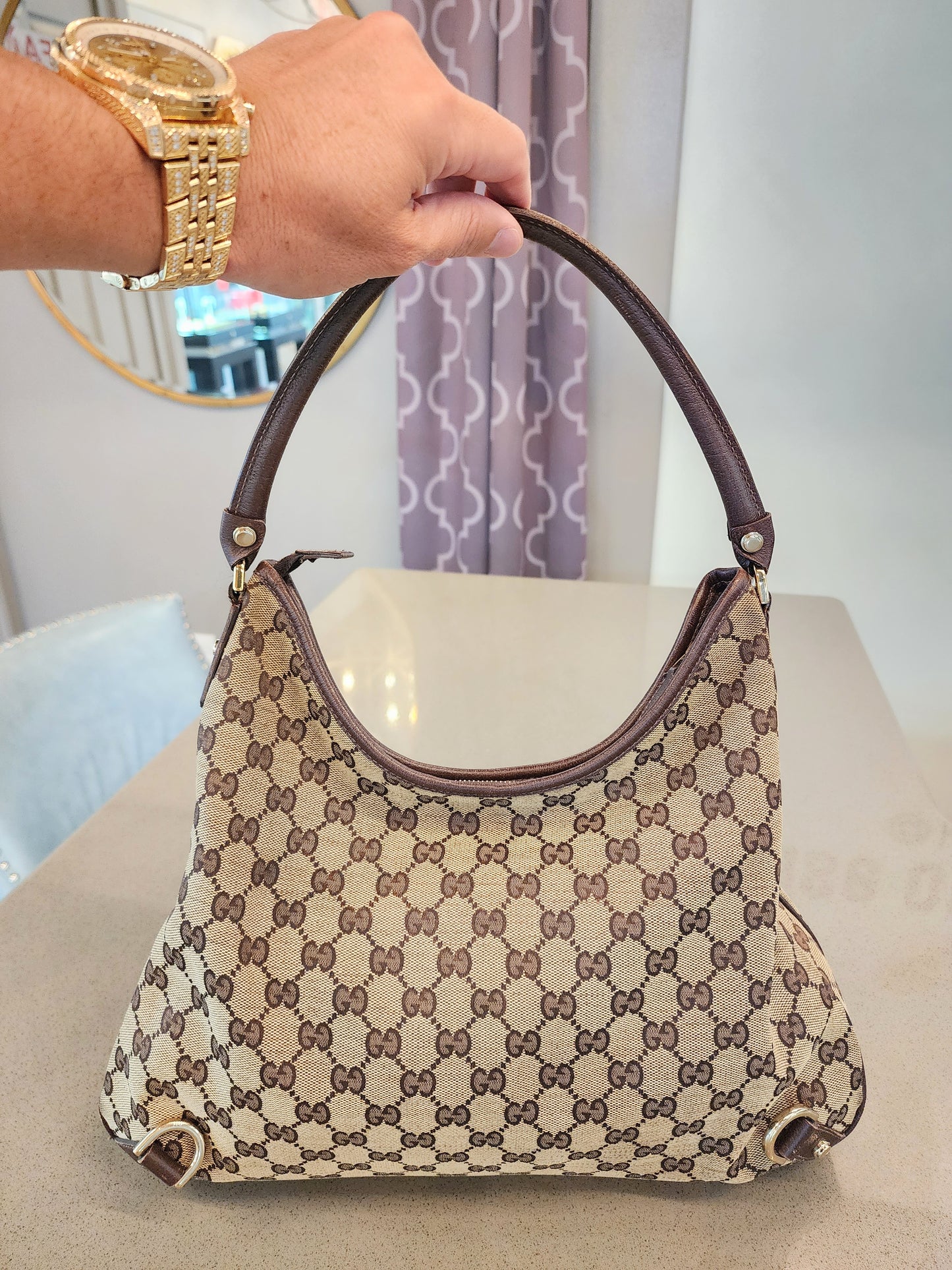 GUCCI Abbey D-Ring Large Hobo in Brown GG Canvas