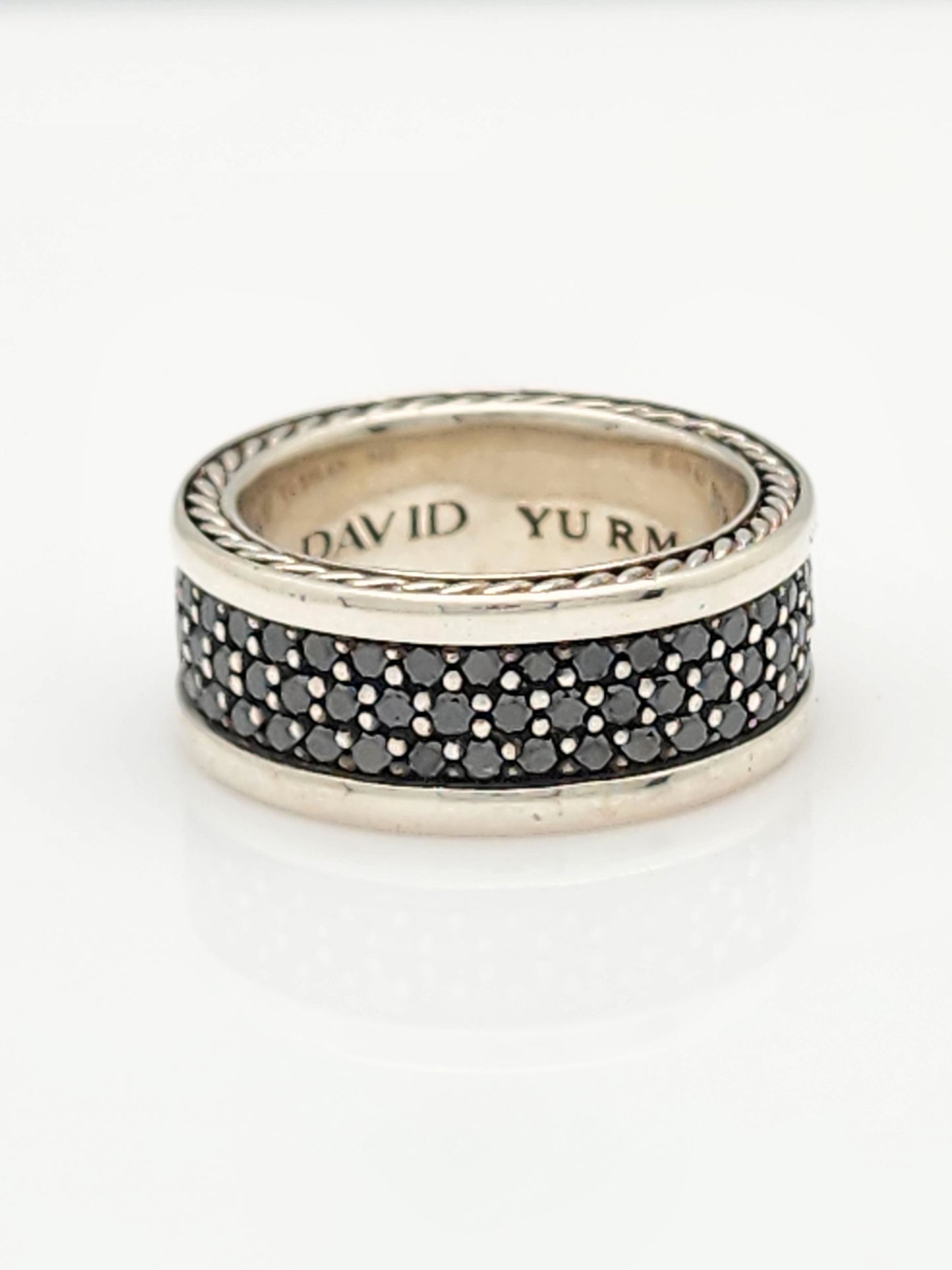 DAVID YURMAN Streamline Three-Row Band Ring with Black Diamonds in Sterling Silver Size 7