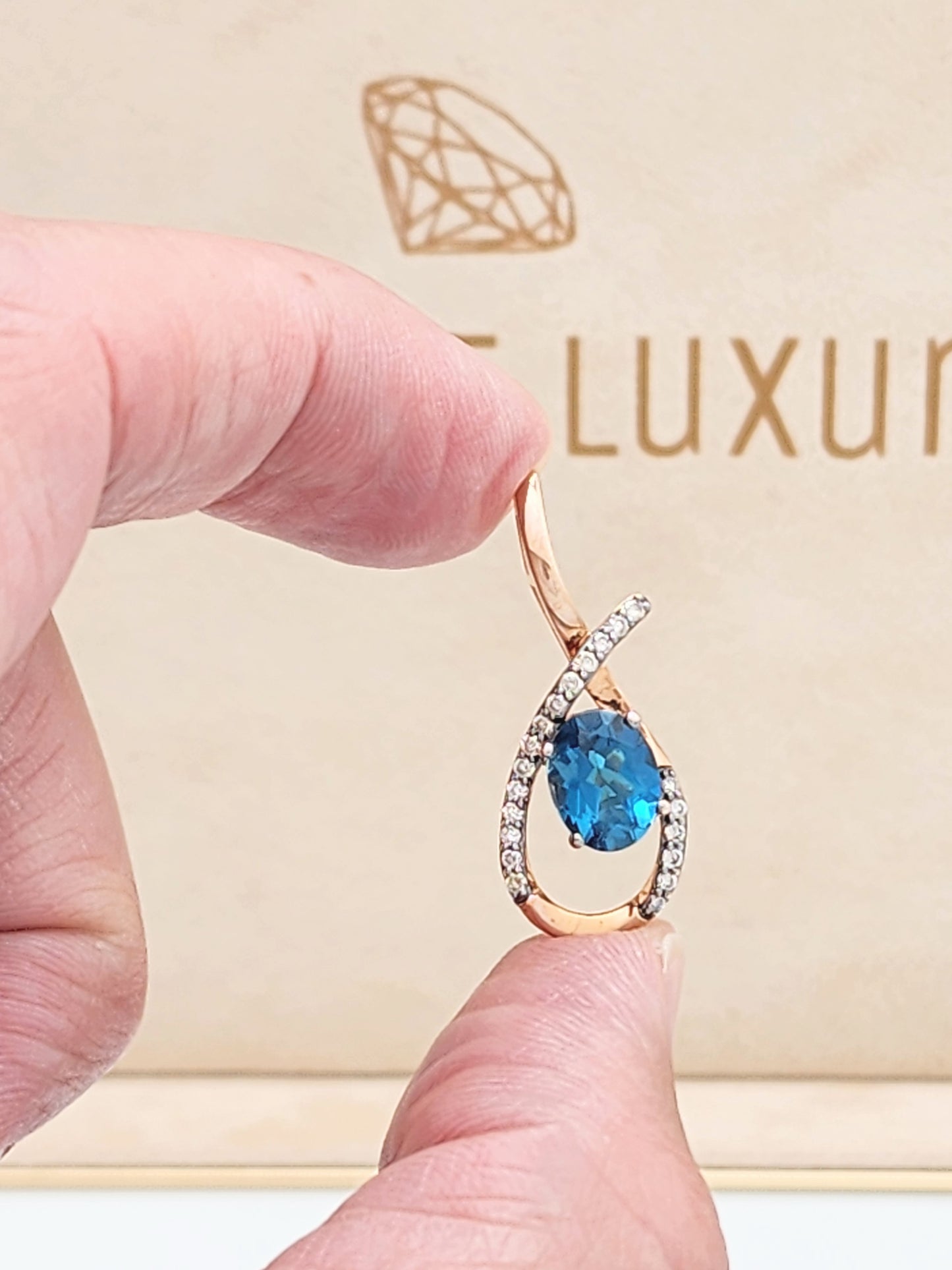 LeVian Blue London Blue Topaz and Champagne Diamond Pendant in 14K Rose Gold