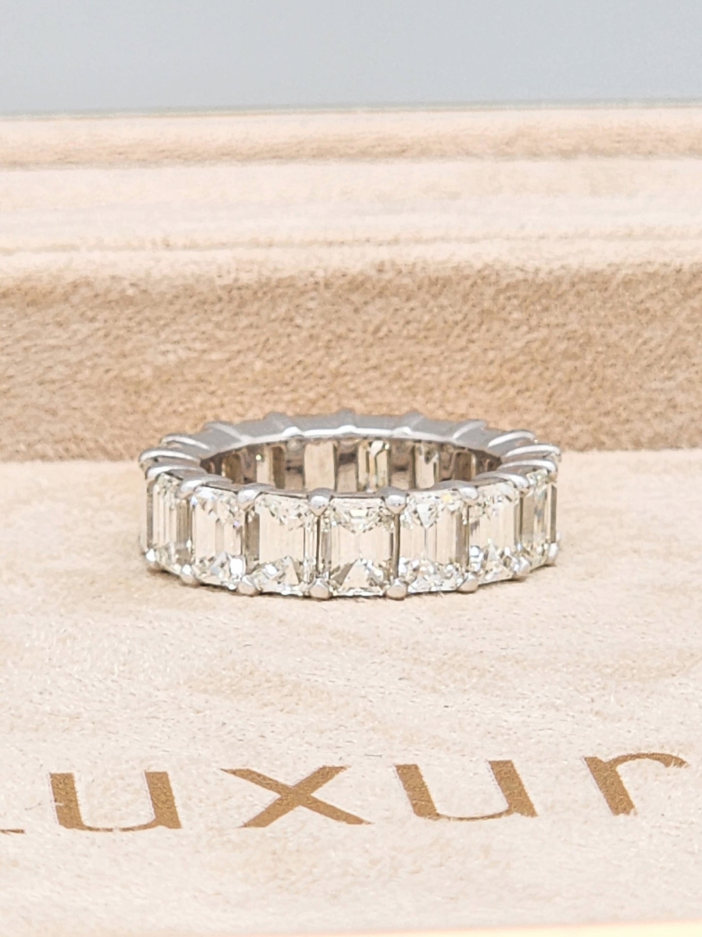 9.07 Carat Emerald Cut Diamond Eternity Band in 18KWG!!
