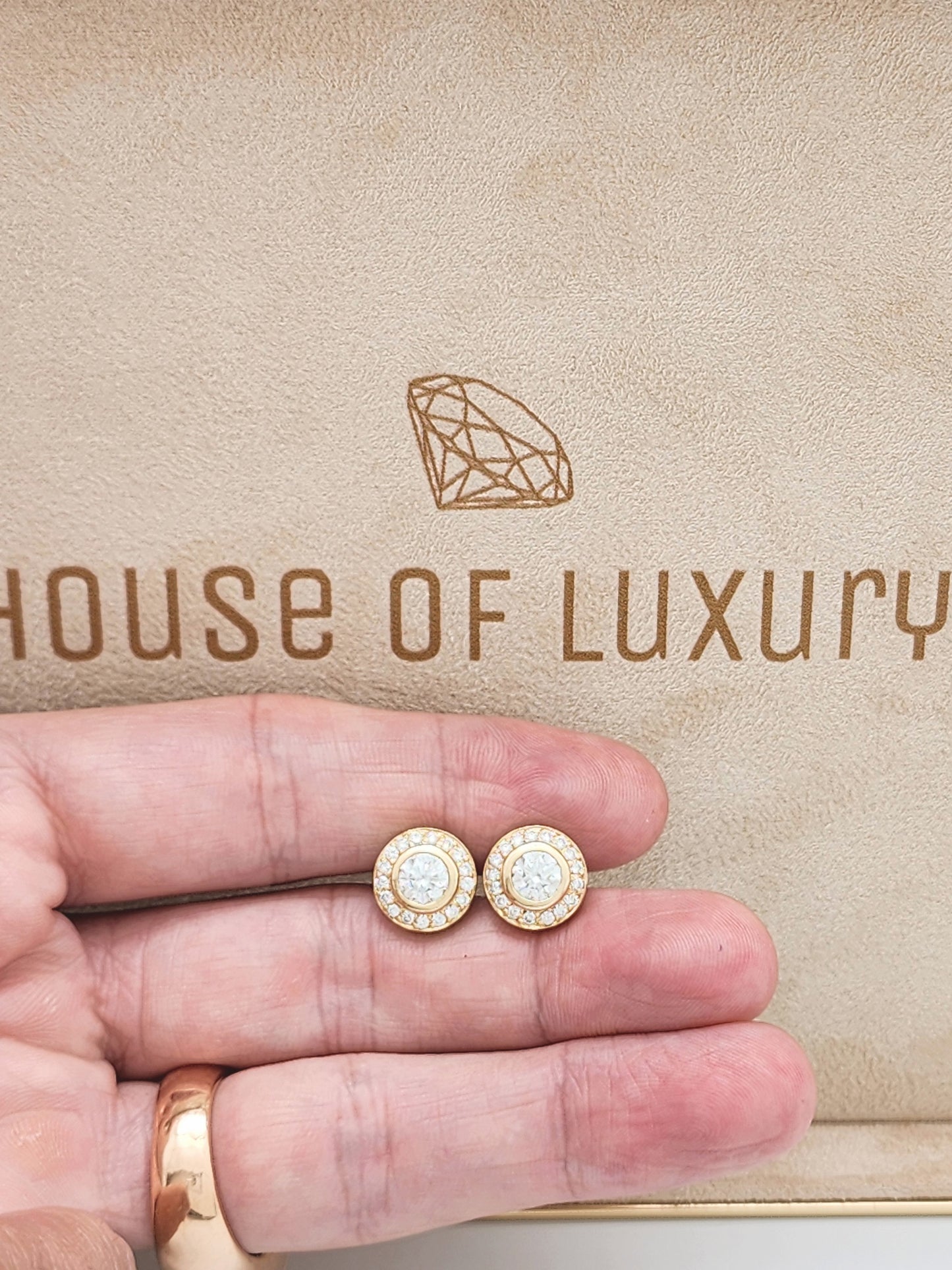 2.00 Carat Diamond Halo Stud Earrings in 14KYG!!! GORGEOUS!!