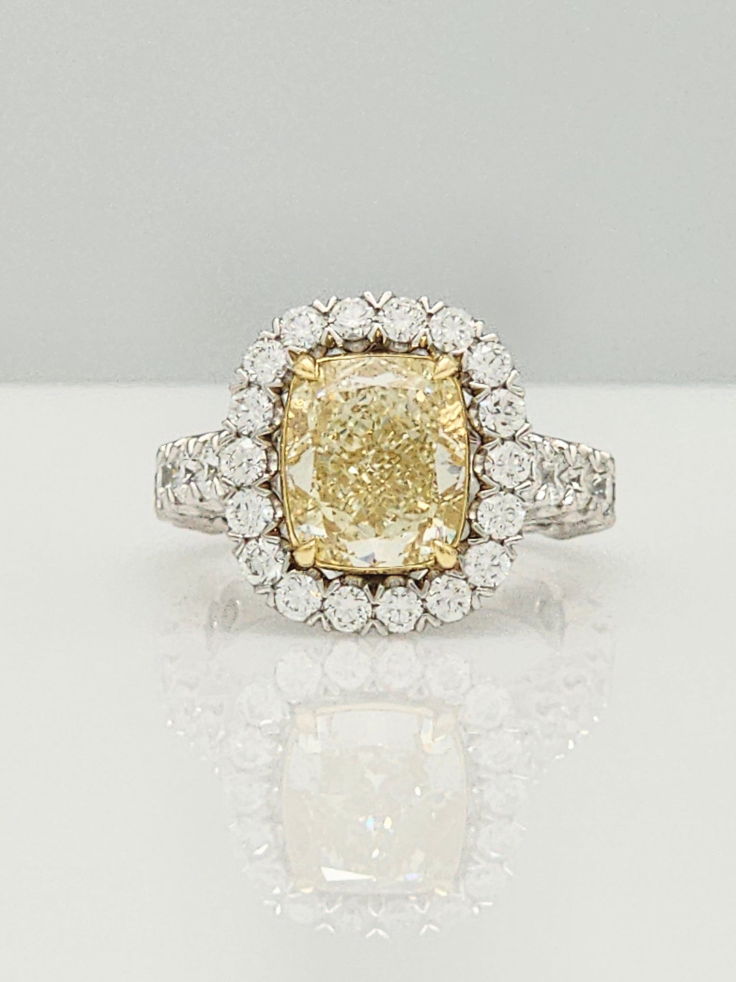Upgrade Time!!! 3.52 Carat Fancy Light Yellow Diamond in Custom Platinum & 18KYG 2.05 Carat Diamond Setting!!!