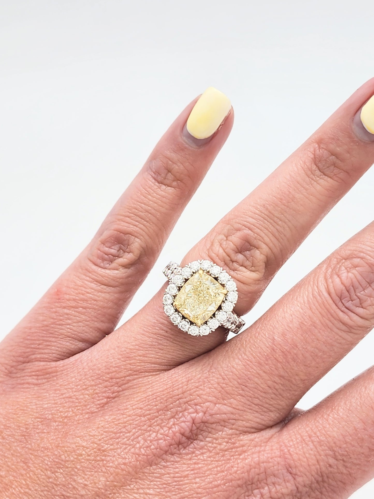 Upgrade Time!!! 3.52 Carat Fancy Light Yellow Diamond in Custom Platinum & 18KYG 2.05 Carat Diamond Setting!!!