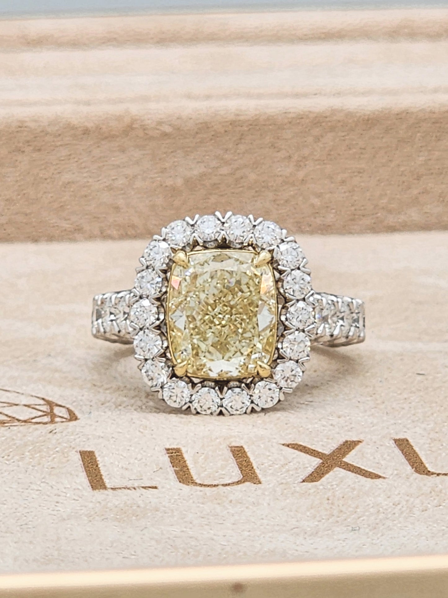 Upgrade Time!!! 3.52 Carat Fancy Light Yellow Diamond in Custom Platinum & 18KYG 2.05 Carat Diamond Setting!!!