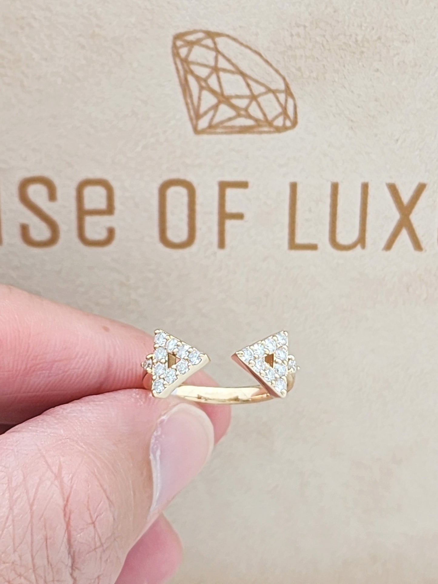 .50 Carat Pavé Diamond Triangle Tips Ring in 14K