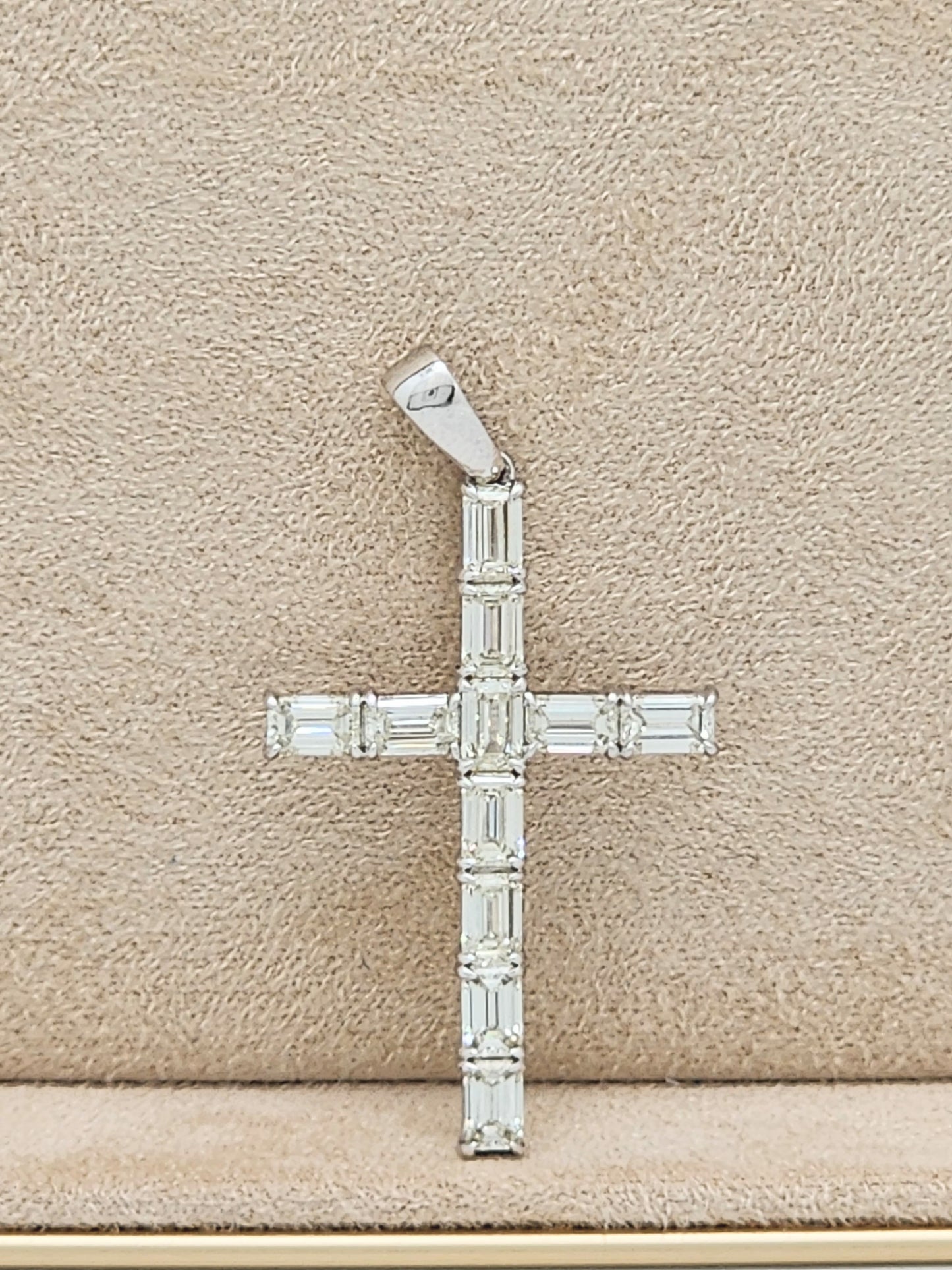 Rediculous Custom 2.64 Carat Emerald Cut Diamond Cross Pendant in 18KWG