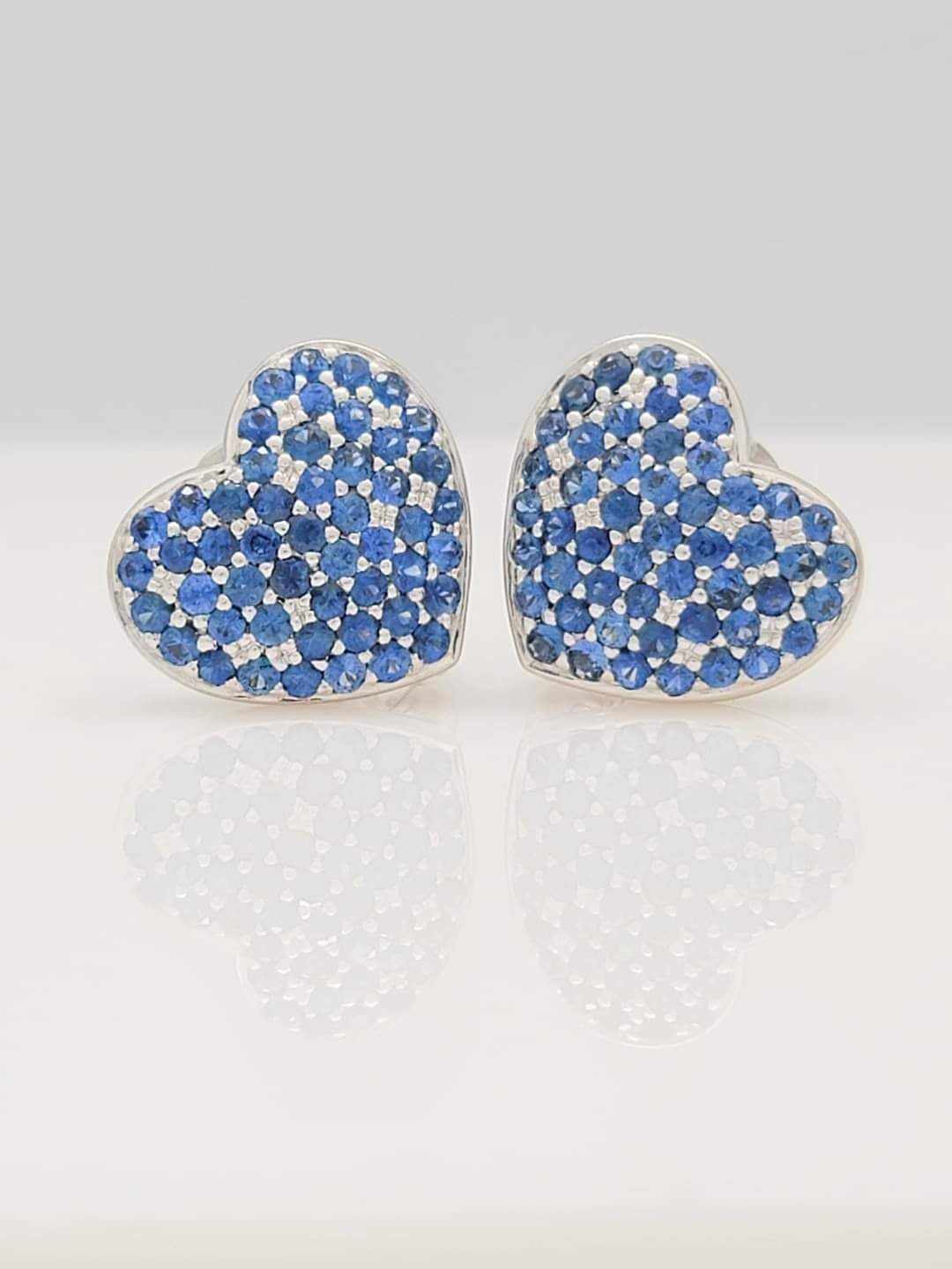 STUNNING 6.00 Carat Blue Sapphire and Diamond Heart Earrings in 18KWG
