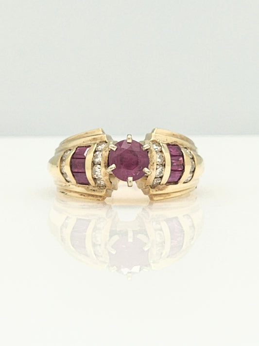 5.5mm Round Ruby and Diamond Accented Ring in 14KYG