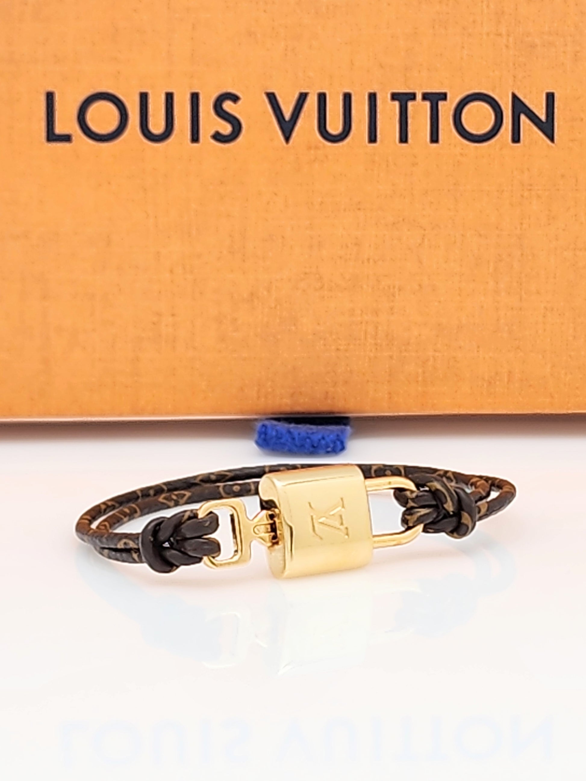 LOUIS VUITTON Padlock Monogram Canvas Bracelet Size 17