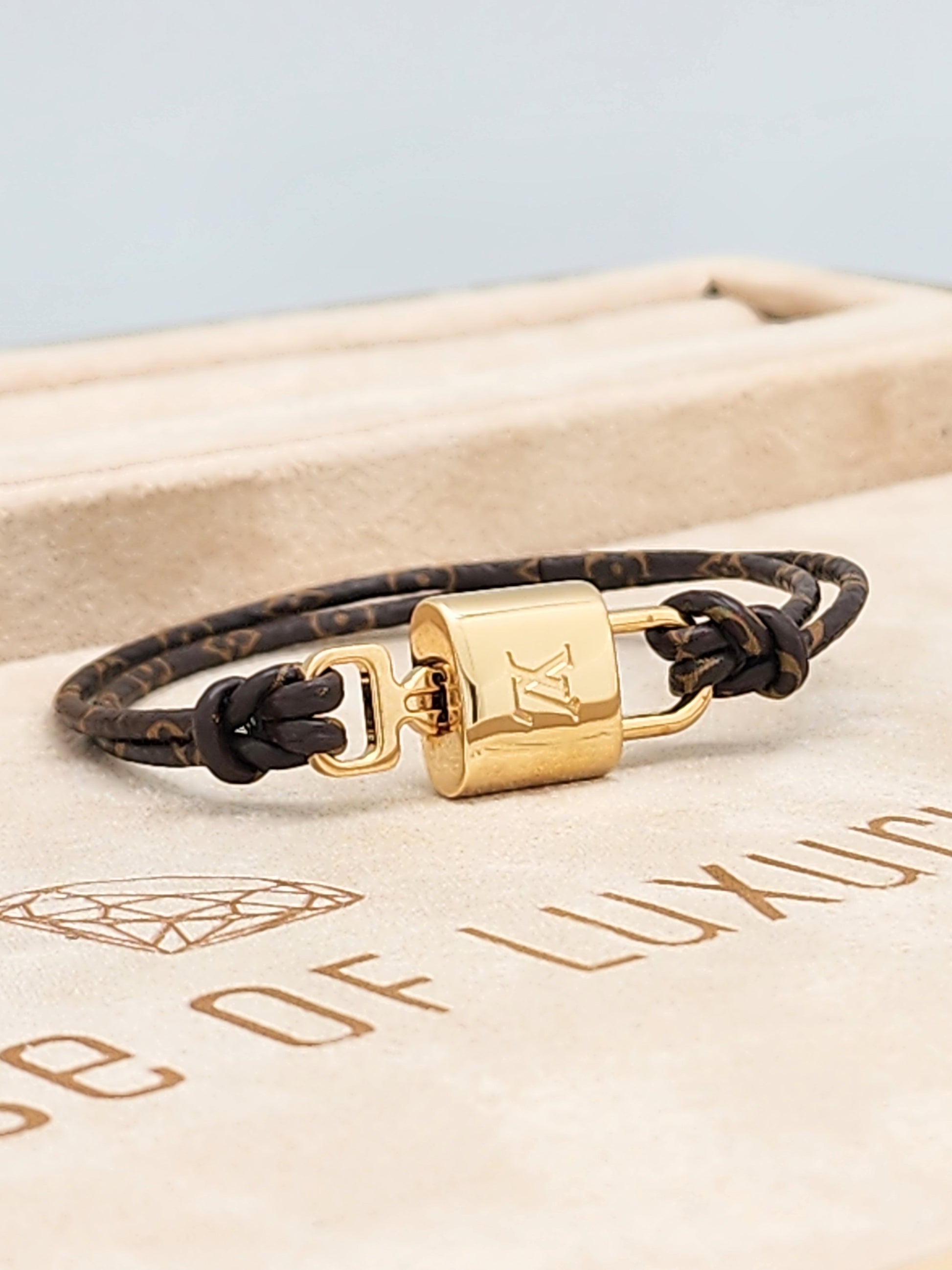 Authentic Louis Vuitton Clover Bracelet GP Padlock Gem Pendant
